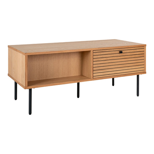 Kyoto Salontafel - Met 2 lades, eikenfineer, naturel, zwarte metalen poten 50x100x45 cm - Noël Home