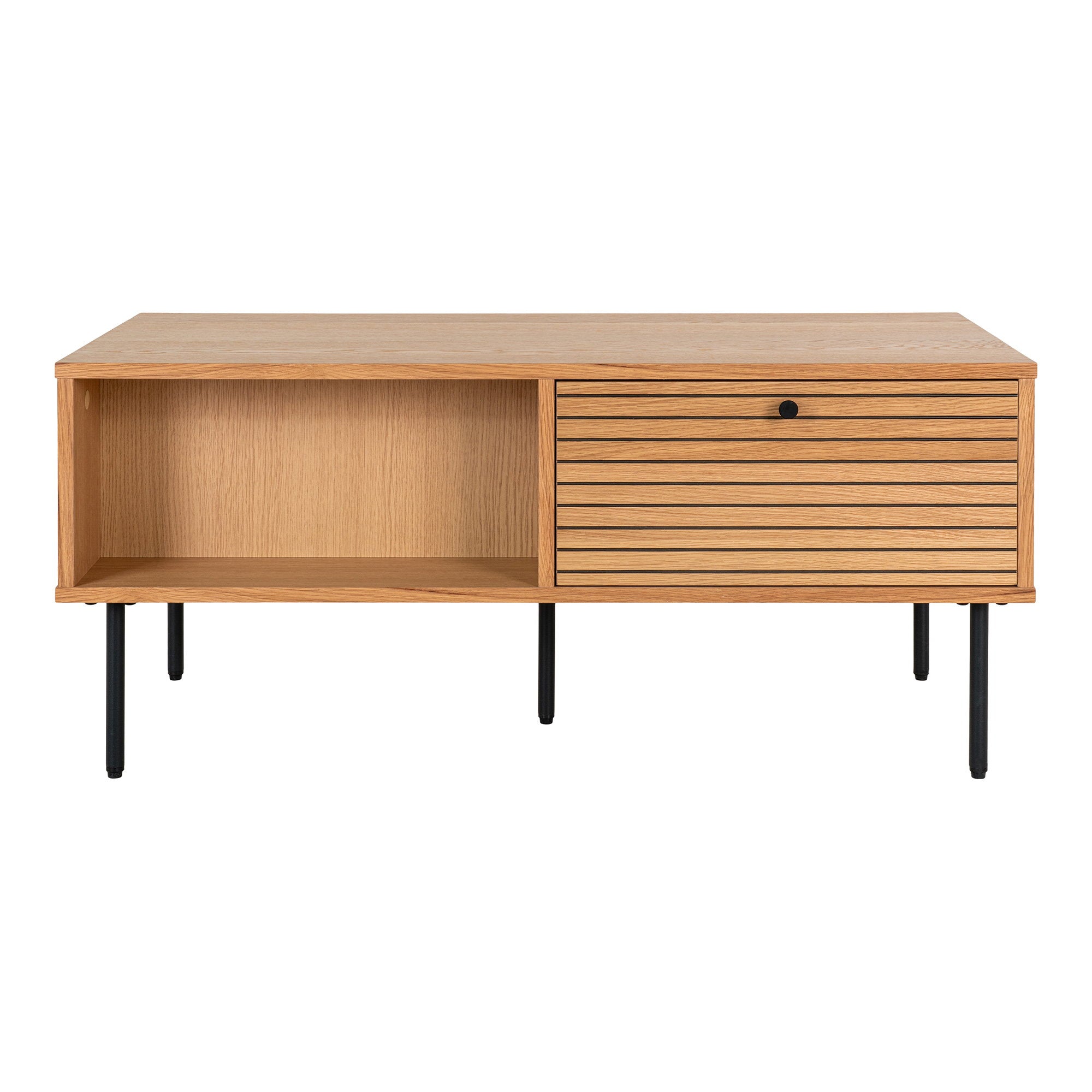 Kyoto Salontafel - Met 2 lades, eikenfineer, naturel, zwarte metalen poten 50x100x45 cm