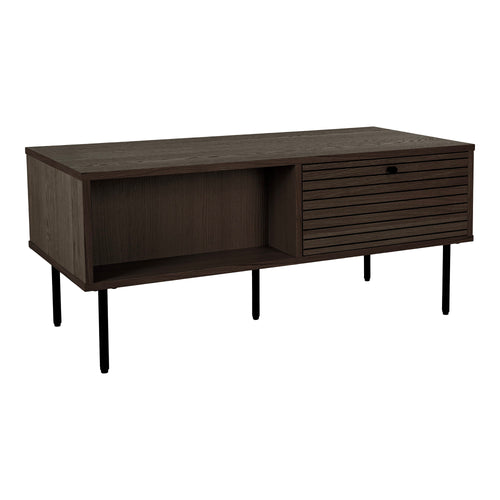 Kyoto Salontafel - Met 2 lades, eikenfineer, gerookt, zwarte metalen poten 50x100x45 cm - Noël Home