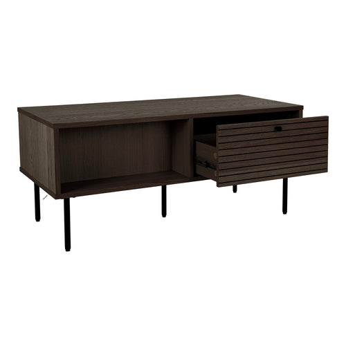 Kyoto Salontafel - Met 2 lades, eikenfineer, gerookt, zwarte metalen poten 50x100x45 cm - Noël Home