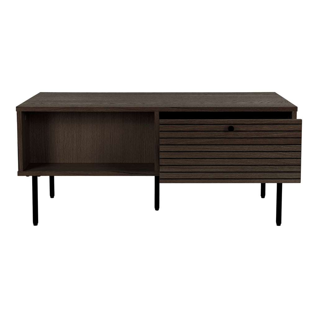 Kyoto Salontafel - Met 2 lades, eikenfineer, gerookt, zwarte metalen poten 50x100x45 cm