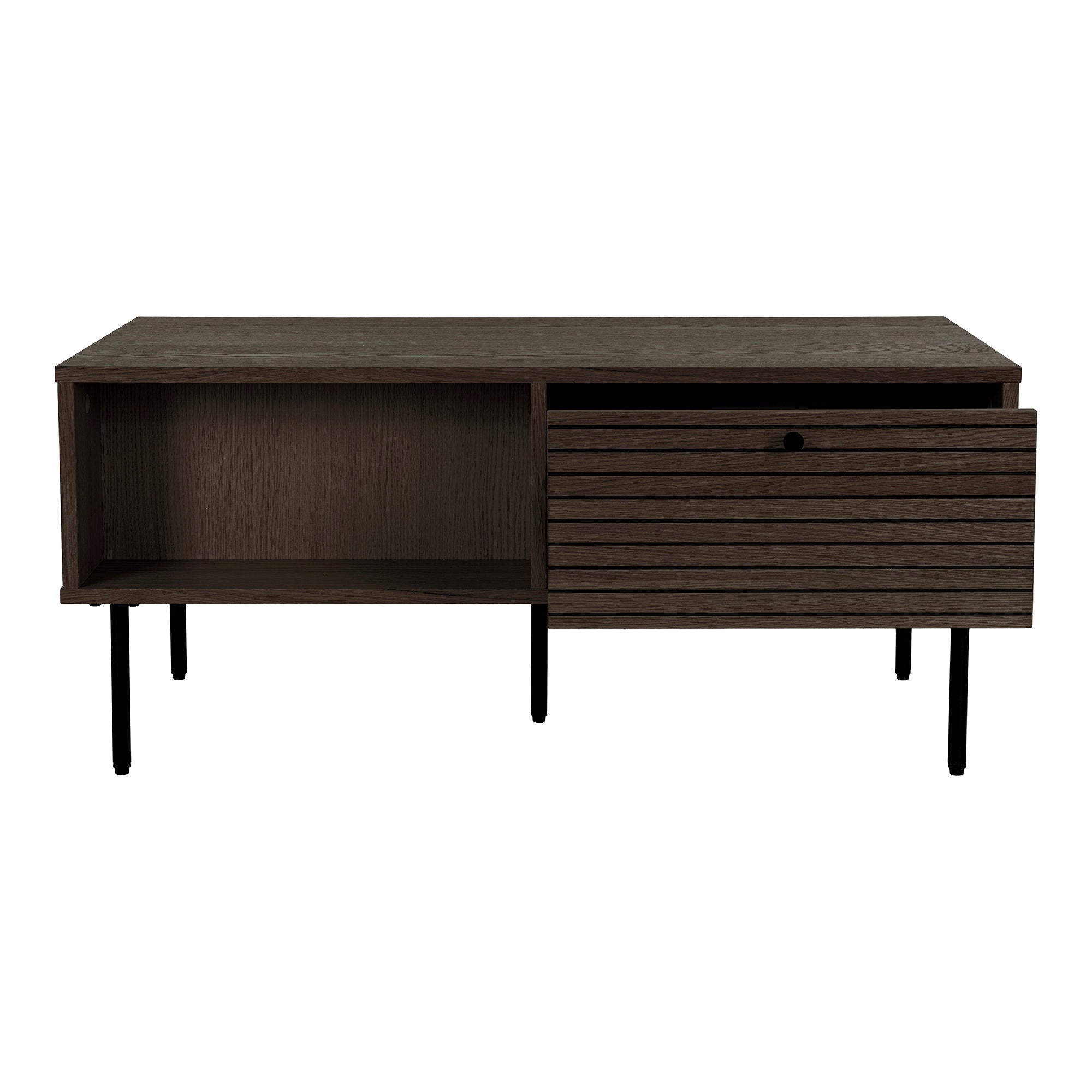 Kyoto Salontafel - Met 2 lades, eikenfineer, gerookt, zwarte metalen poten 50x100x45 cm