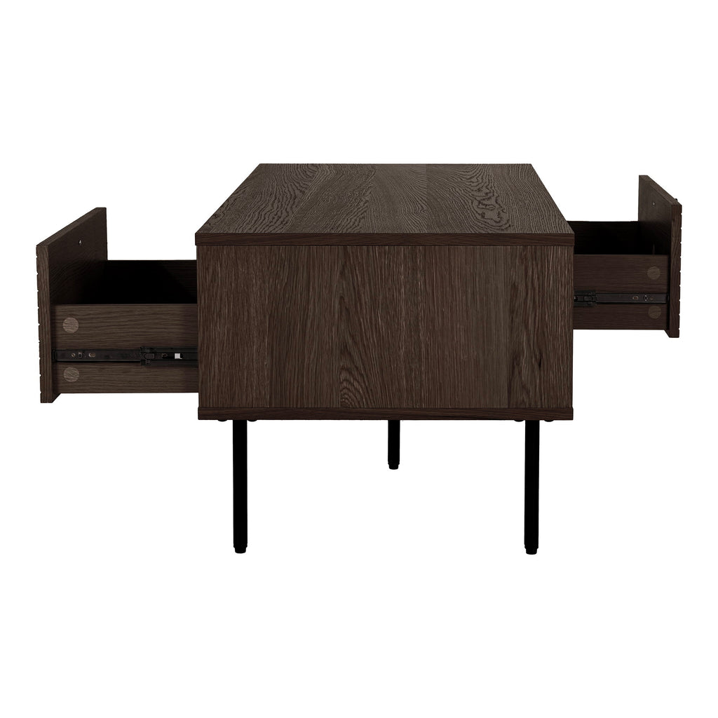 Kyoto Salontafel - Met 2 lades, eikenfineer, gerookt, zwarte metalen poten 50x100x45 cm