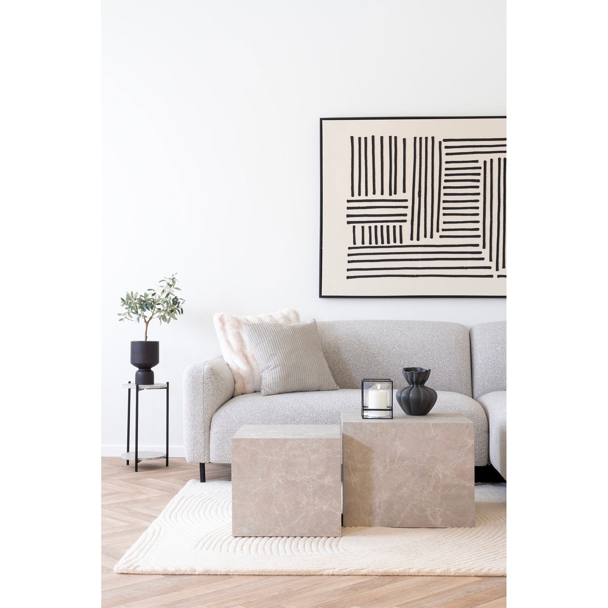 Prague Salontafel - Marmerlook, beige (set van 2)