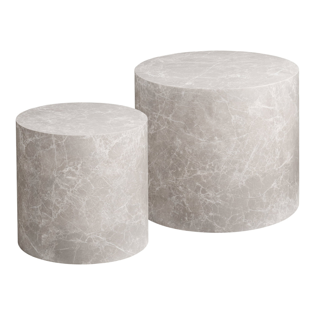 Prague Salontafel - Marmerlook, rond, beige (set van 2)
