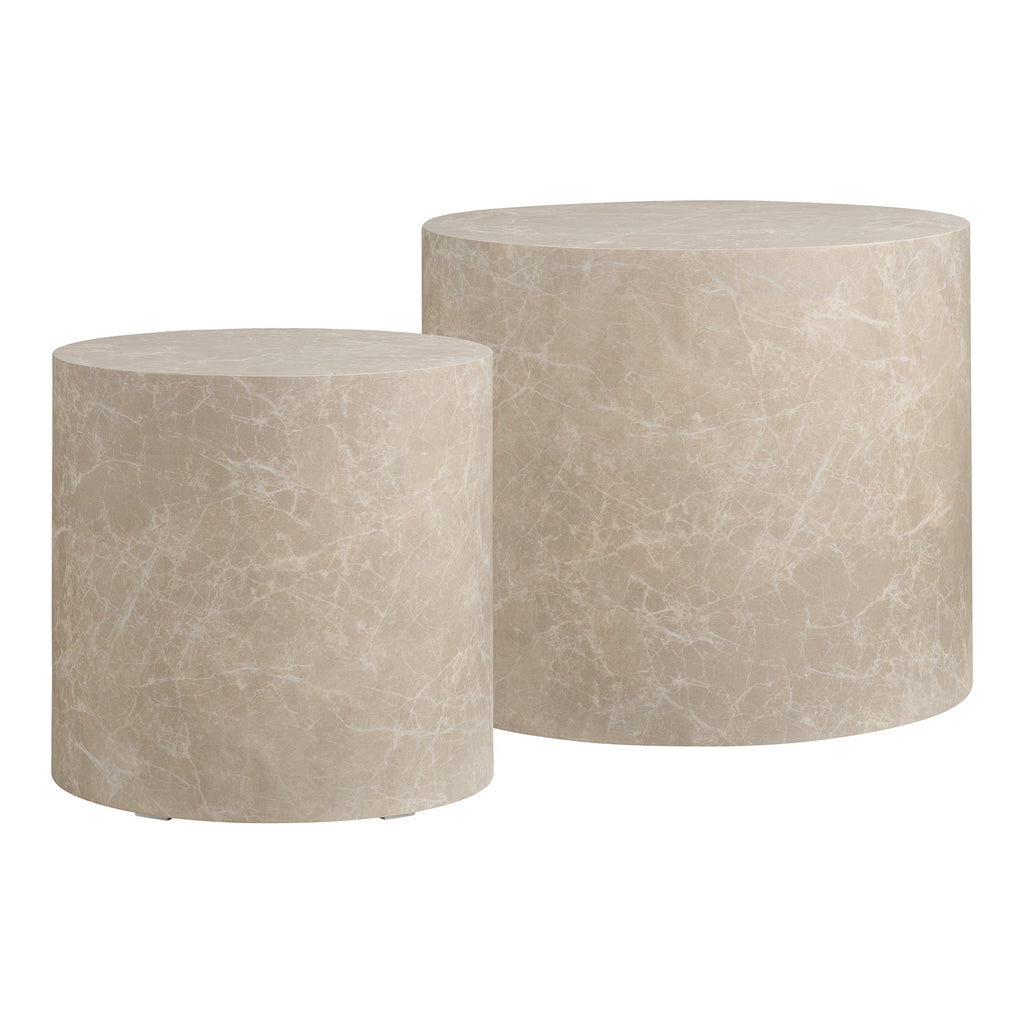 Prague Salontafel - Marmerlook, rond, beige (set van 2)