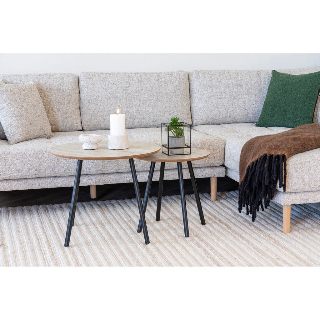 Aalst Salontafel - Travertinlook, zwarte poten Ø55x45 cm