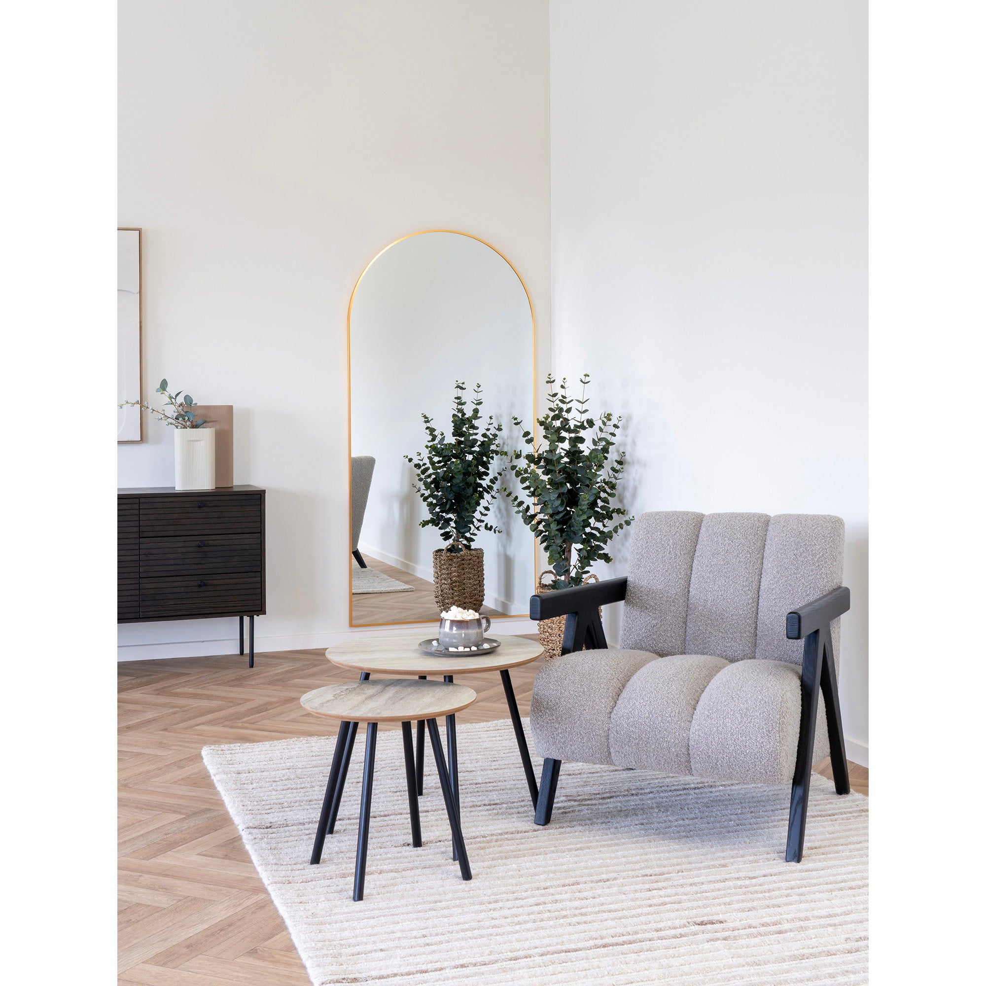 Aalst Salontafel - Travertinlook, zwarte poten Ø55x45 cm