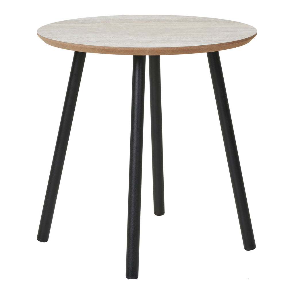 Aalst Bijzettafel - Bijzettafel, travertinlook, zwarte poten Ø40x40 cm