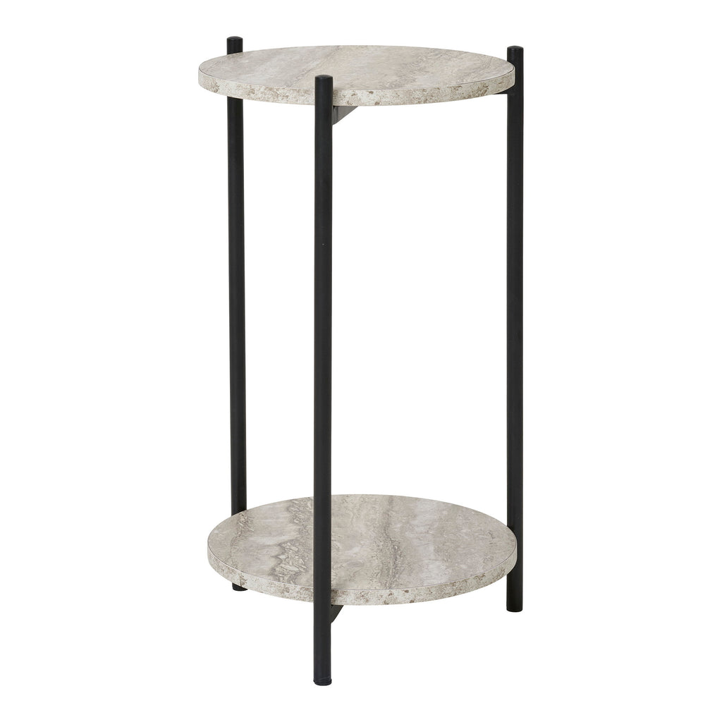Leuven Bijzettafel - Bijzettafel, travertinlook, zwarte poten Ø27x46 cm