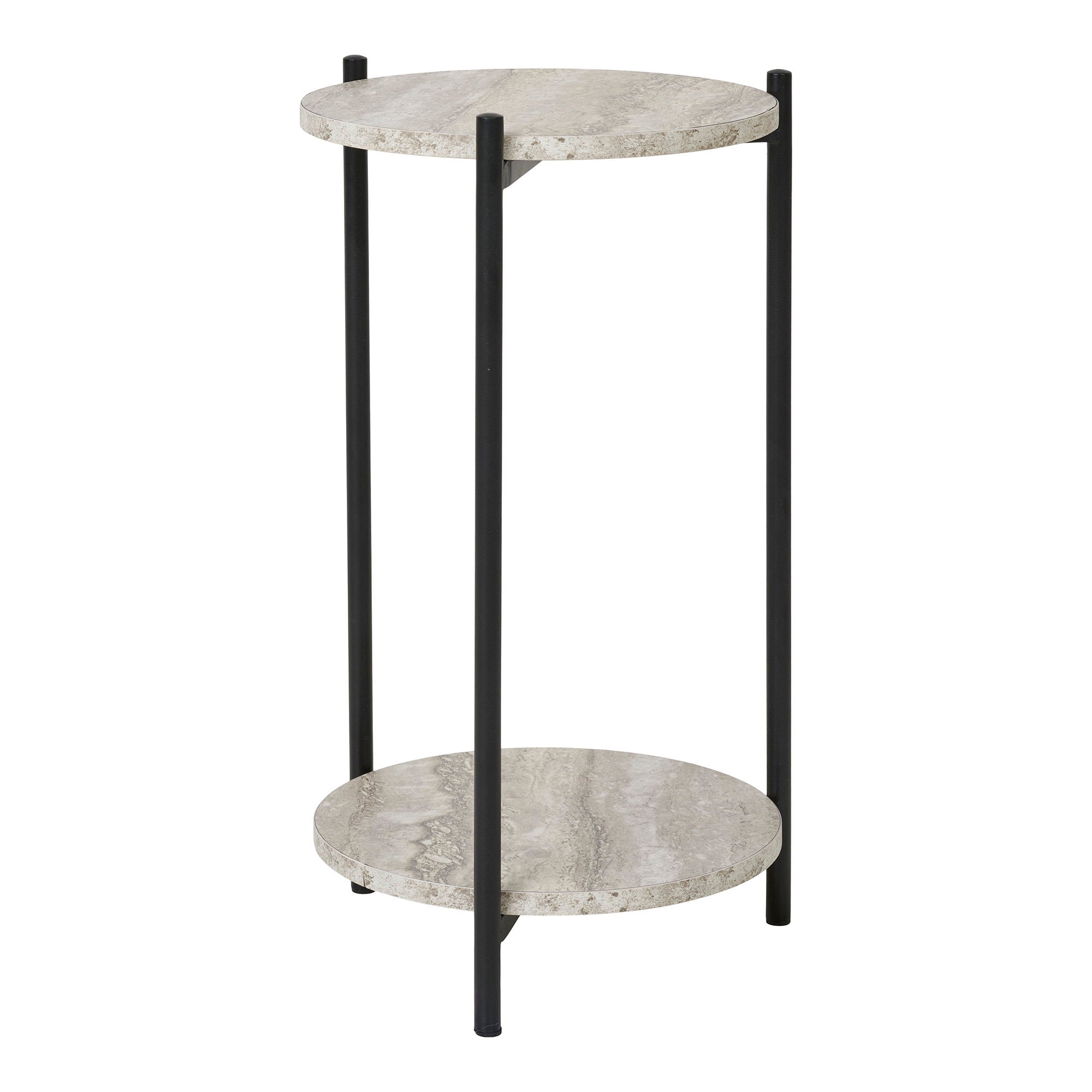 Leuven Bijzettafel - Bijzettafel, travertinlook, zwarte poten Ø27x46 cm