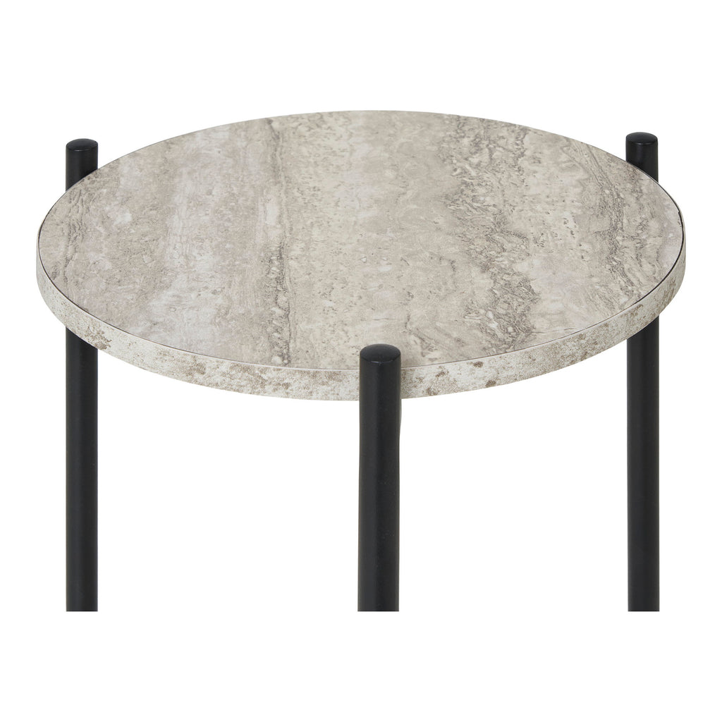 Leuven Bijzettafel - Bijzettafel, travertinlook, zwarte poten Ø27x46 cm
