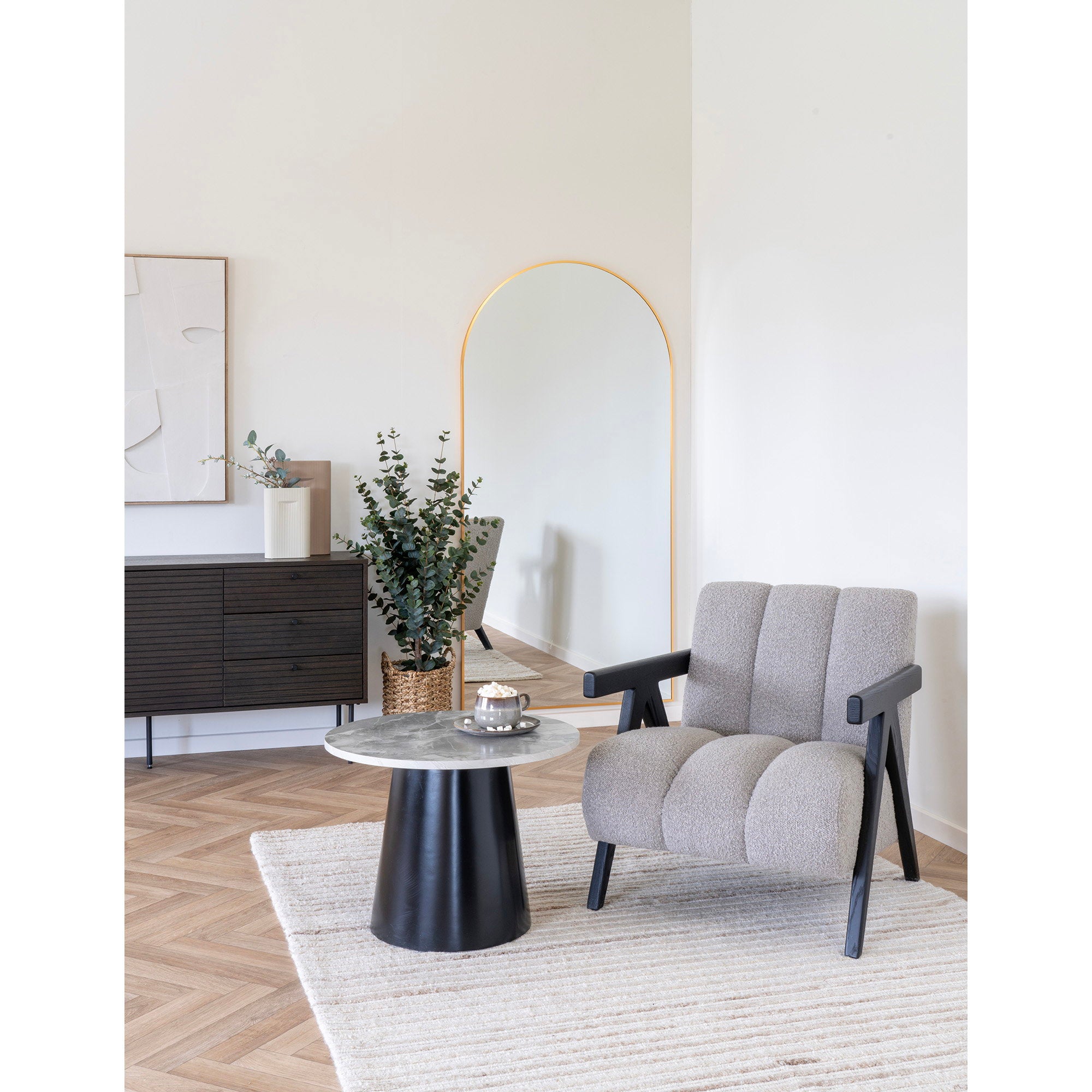 Brito Salontafel - Marmerlook, grijs/zwart Ø60x45 cm