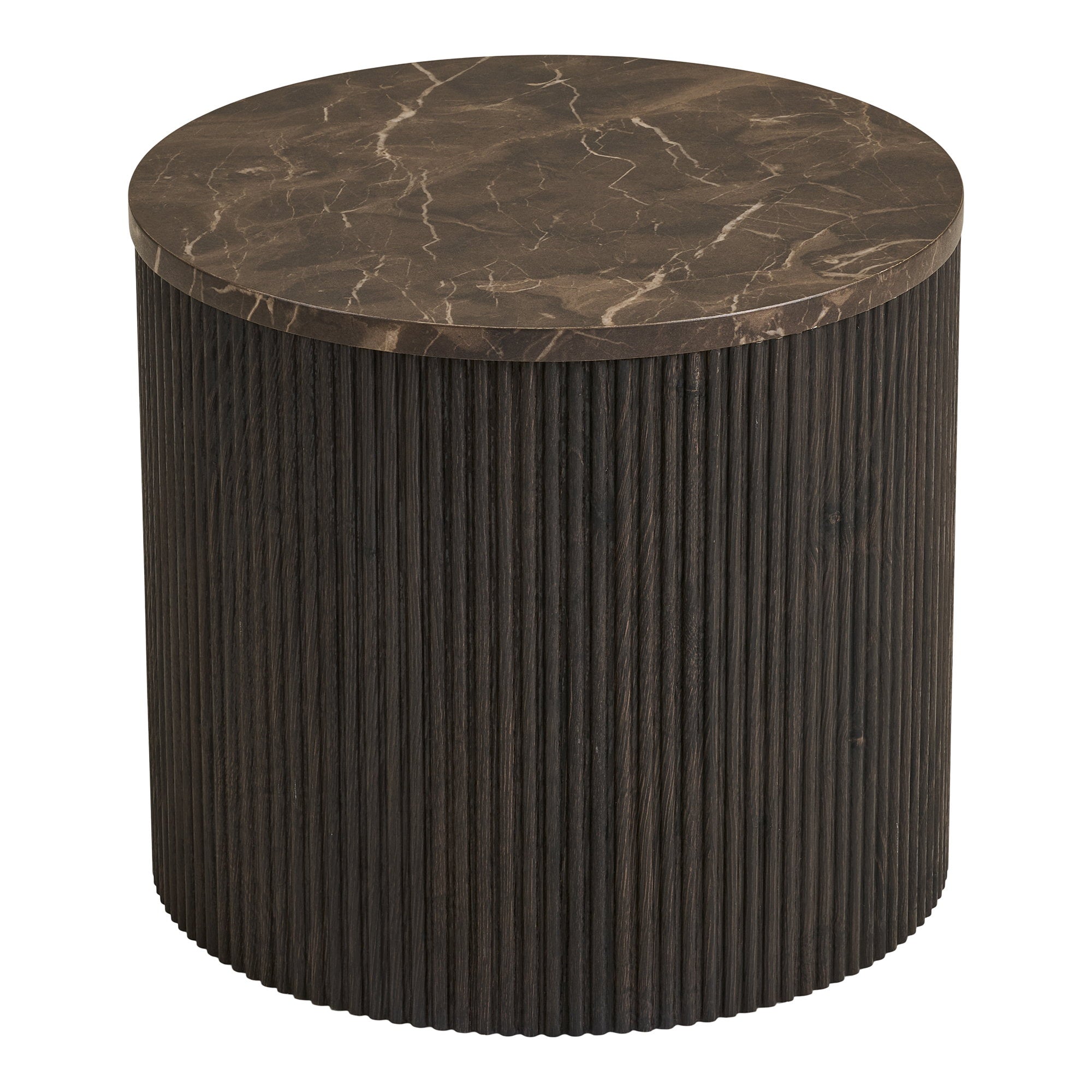 Rota Bijzettafel - Bijzettafel, marmerlook, donkerbruin Ø45x40 cm
