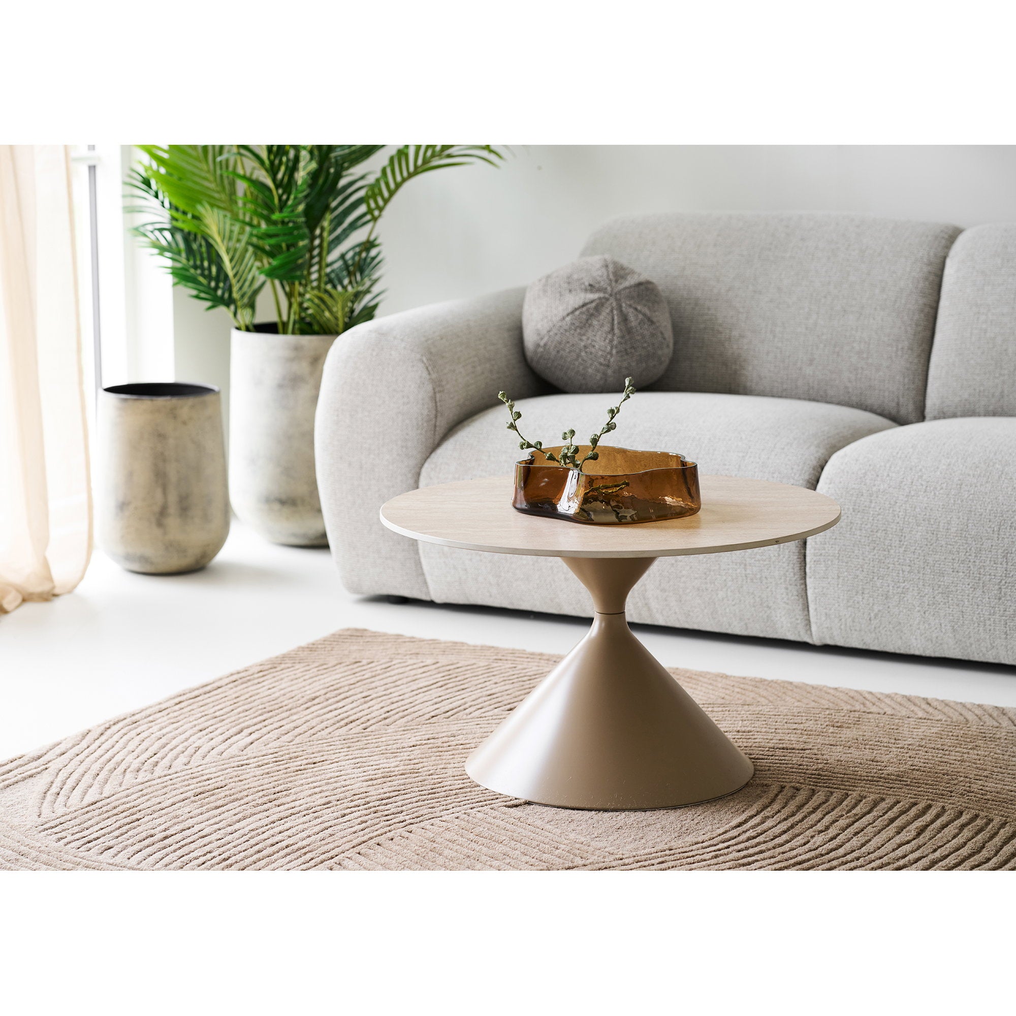 Annecy Salontafel - Keramisch blad/staal, travertin/zandkleurig Ø70x41 cm