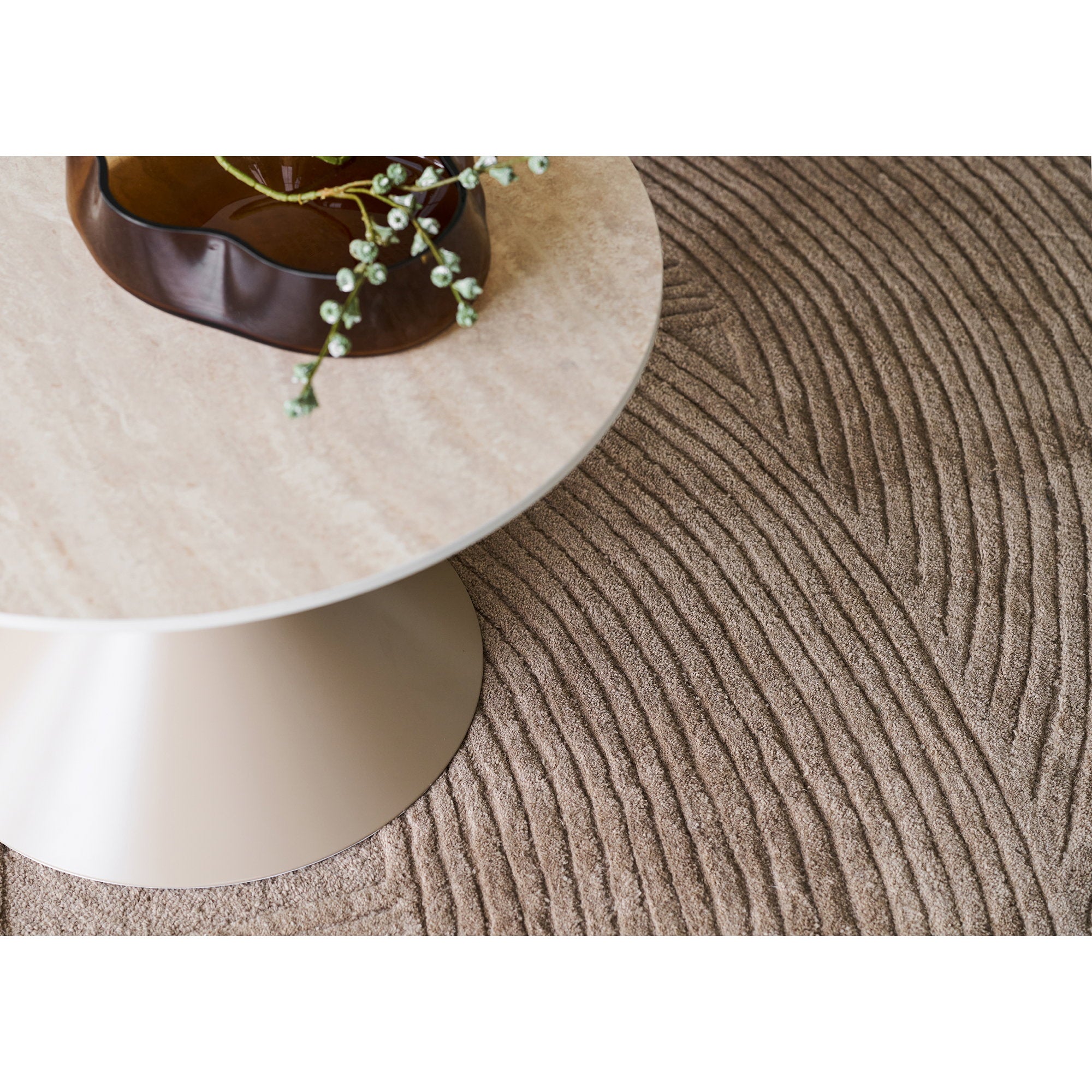 Annecy Salontafel - Keramisch blad/staal, travertin/zandkleurig Ø70x41 cm