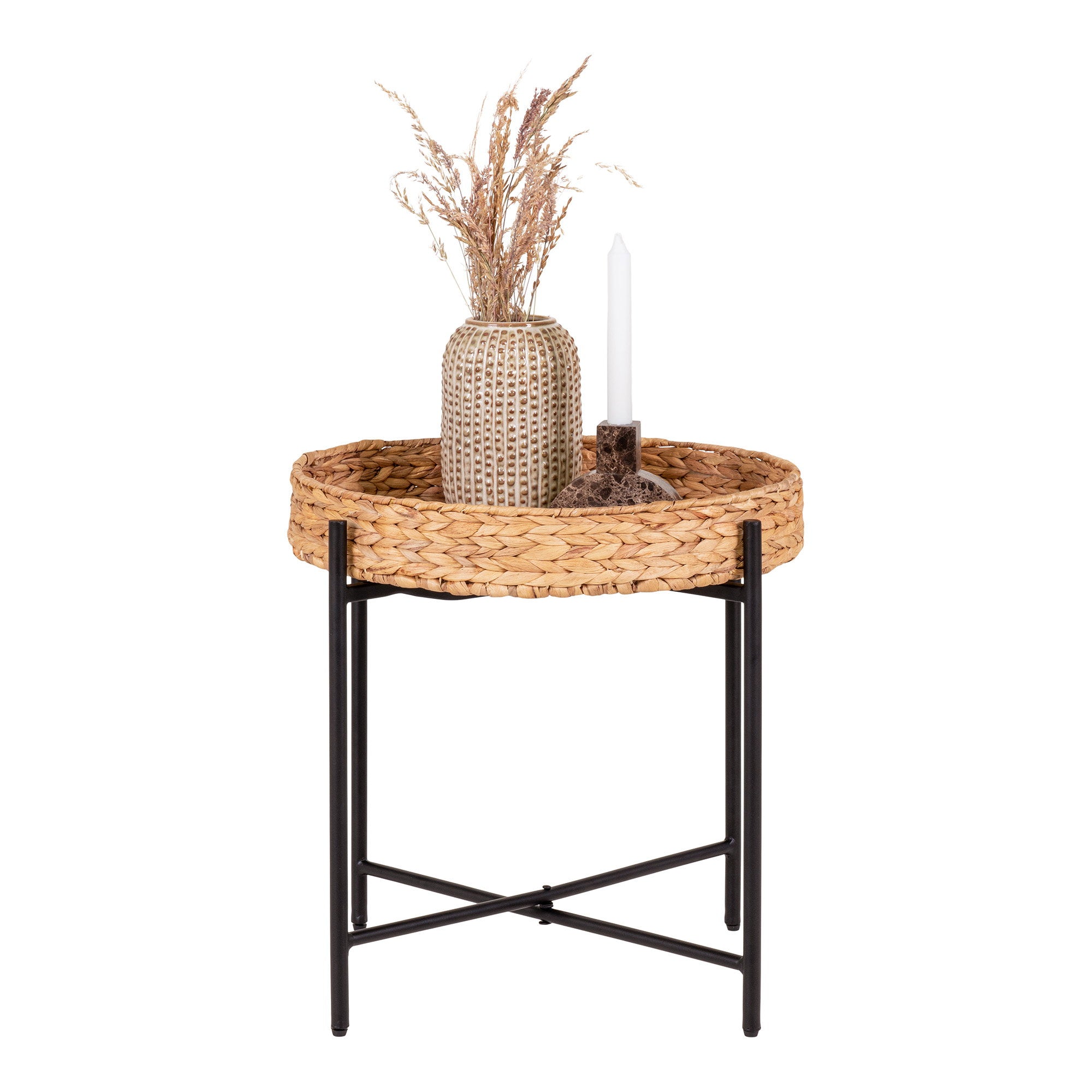 Naro Bijzettafel - Bijzettafel, metaal en waterhyacint Ø50x48,5 cm