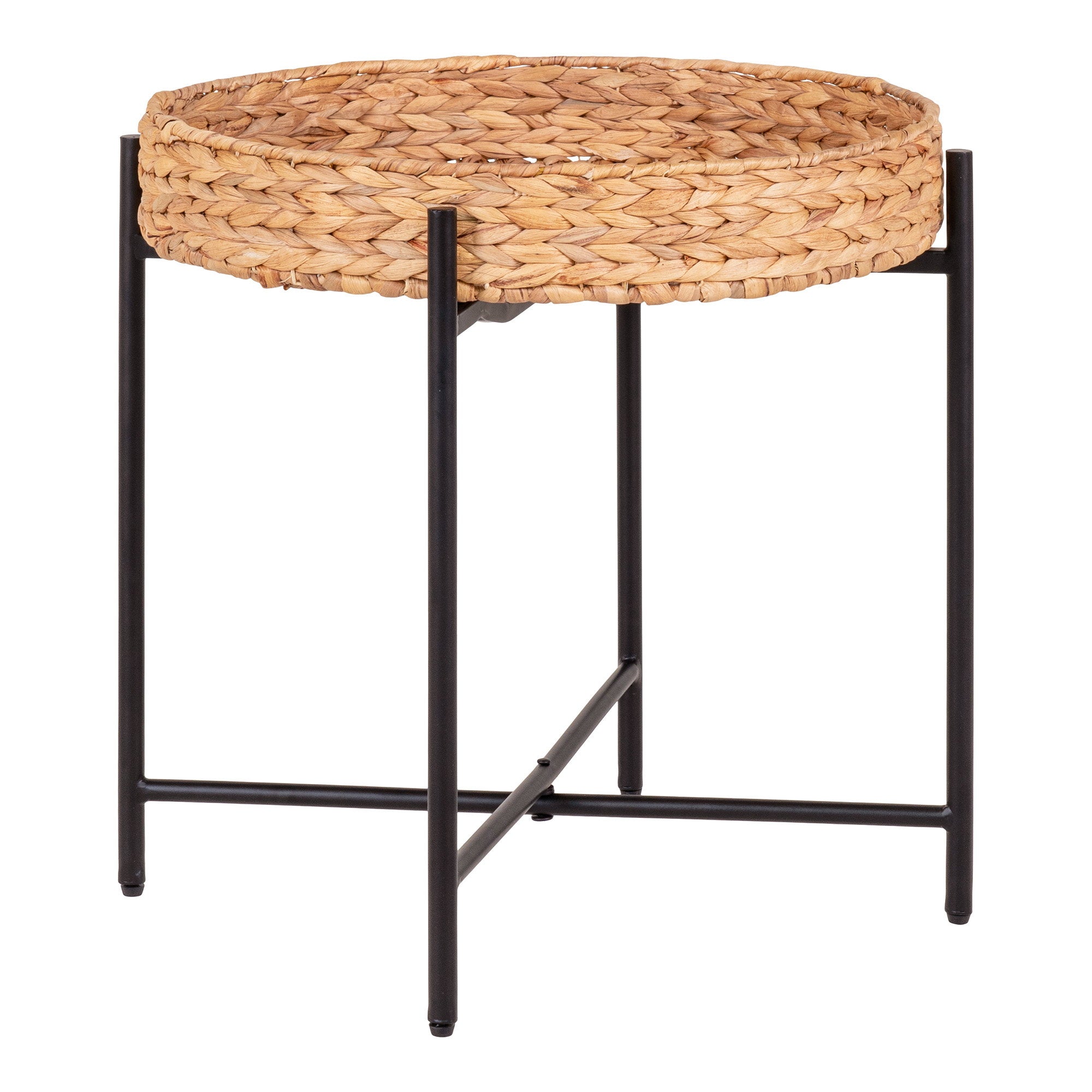 Naro Bijzettafel - Bijzettafel, metaal en waterhyacint Ø50x48,5 cm
