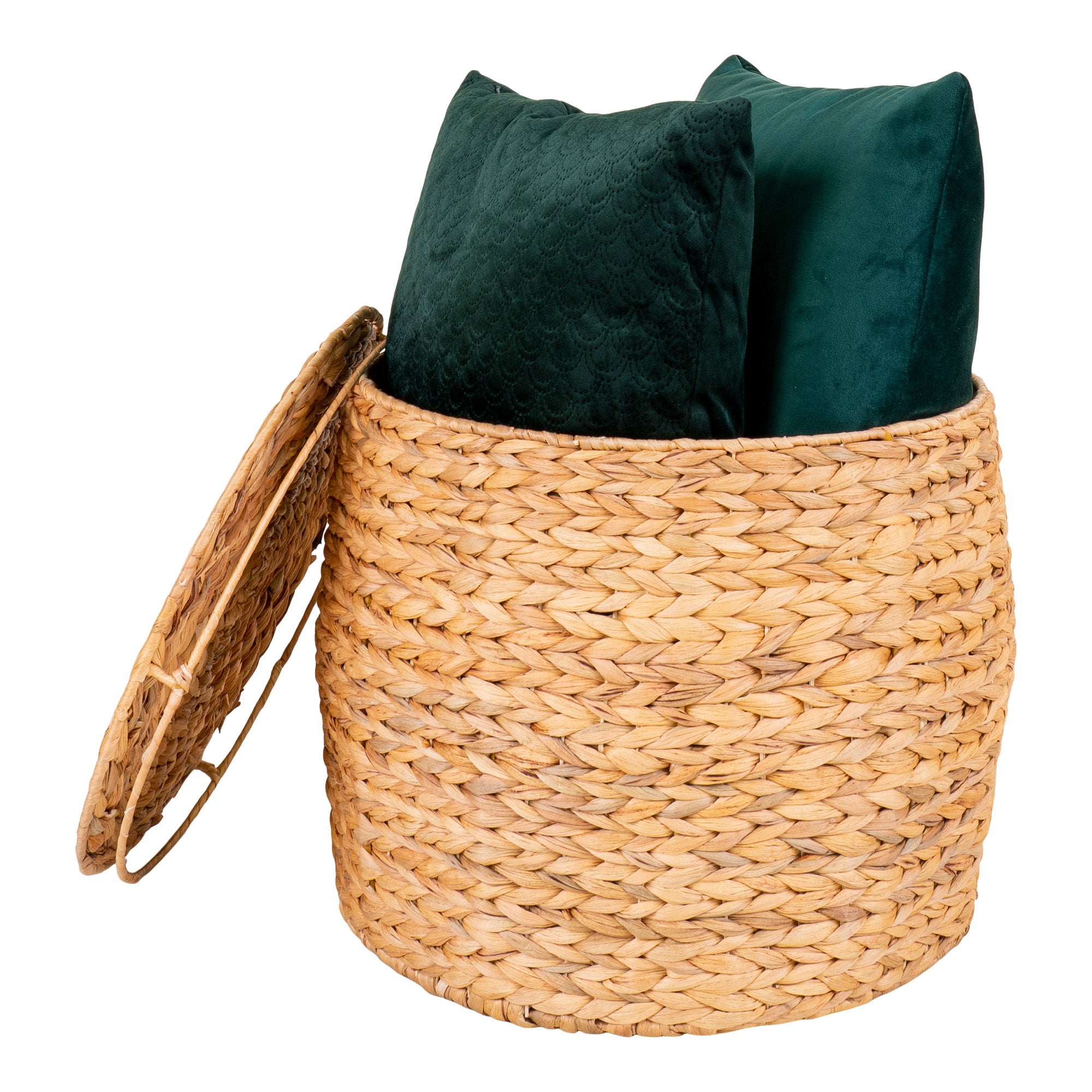 Delia Bijzettafel - Bijzettafel met opbergruimte, waterhyacint, naturel Ø43x34 cm