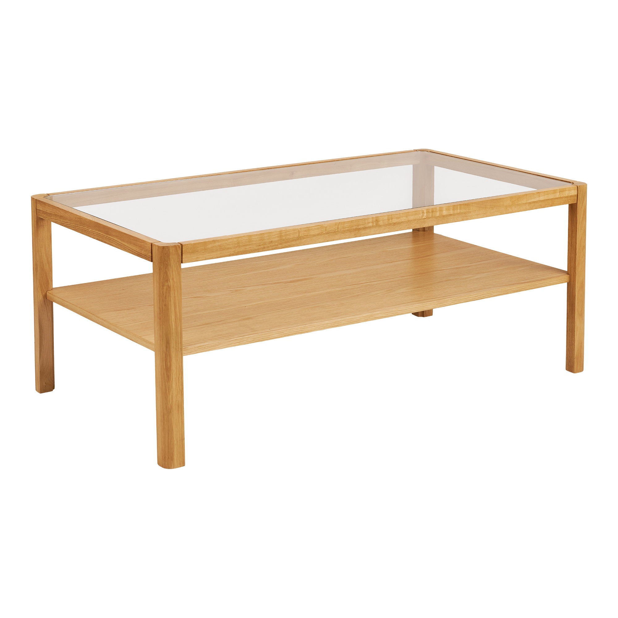 Lourmarin Salontafel - Eikenhout/eikenfineer/gehard glas, naturel 110x60x45 cm