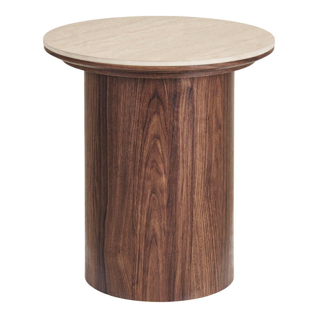 Delphi Bijzettafel - Bijzettafel, keramieken tafelblad, travertin/donkerbruin ø45x50 cm