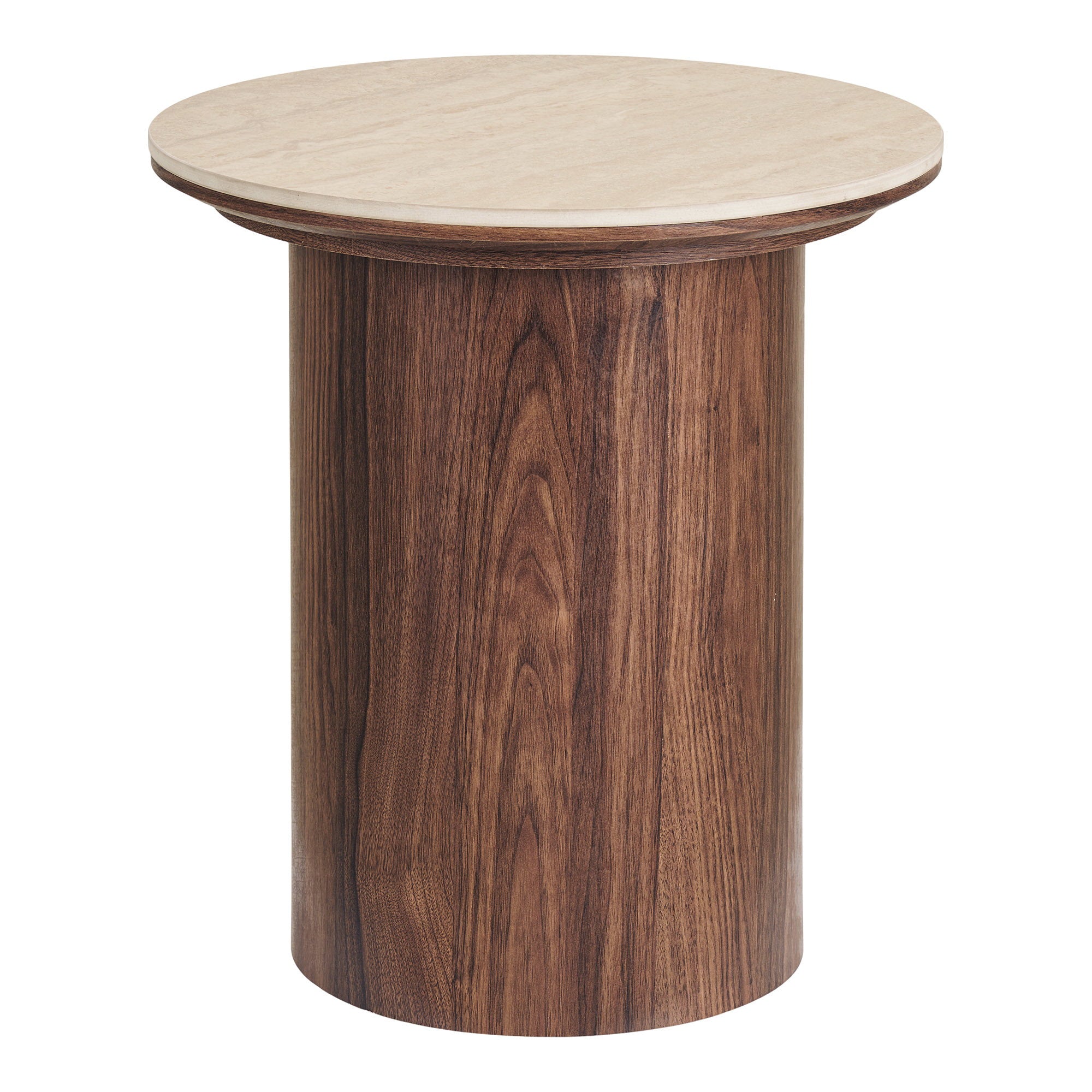 Delphi Bijzettafel - Bijzettafel, keramieken tafelblad, travertin/donkerbruin ø45x50 cm