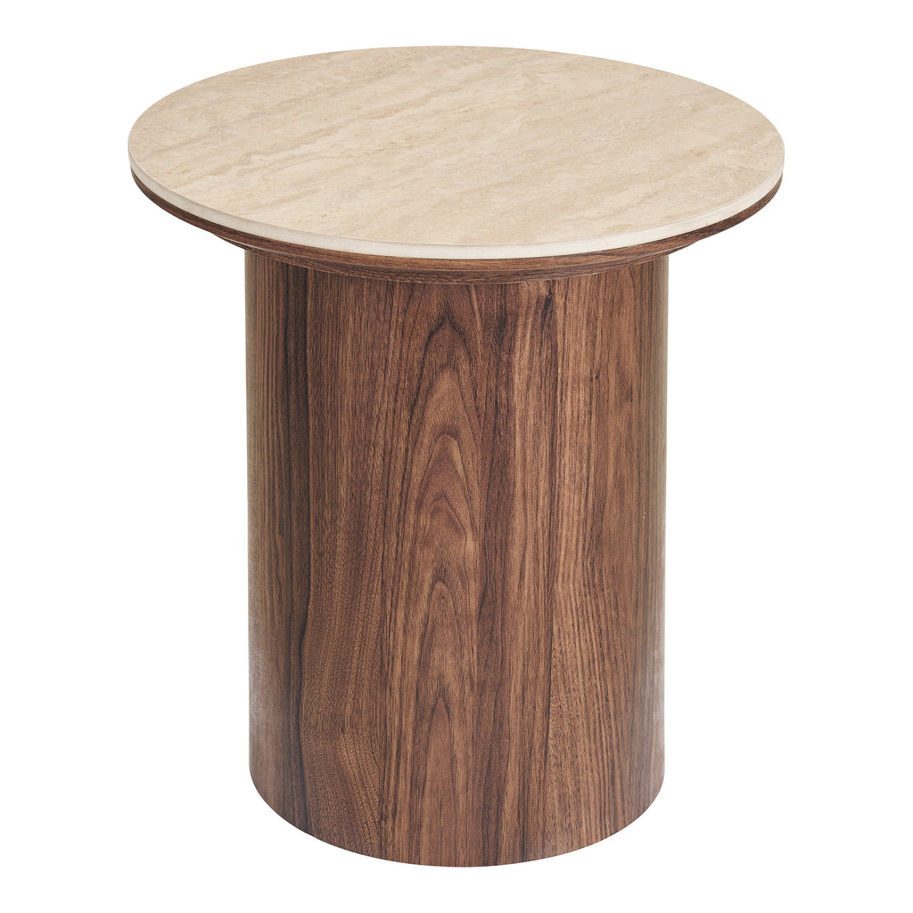 Delphi Bijzettafel - Bijzettafel, keramieken tafelblad, travertin/donkerbruin ø45x50 cm
