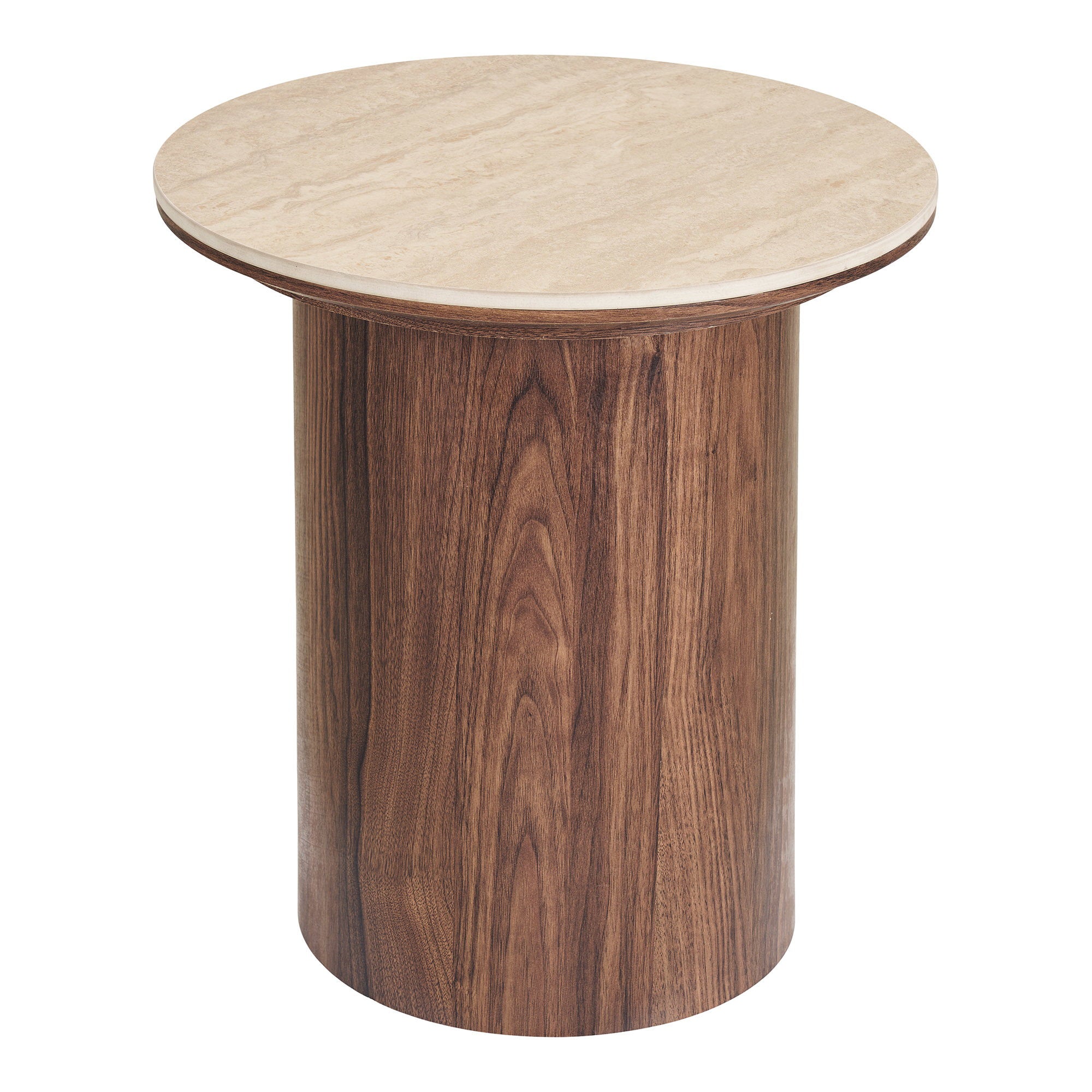 Delphi Bijzettafel - Bijzettafel, keramieken tafelblad, travertin/donkerbruin ø45x50 cm