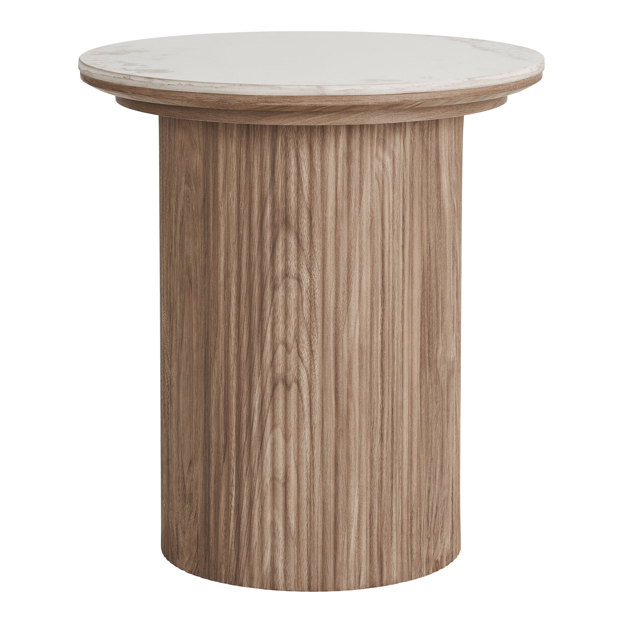 Athens Bijzettafel - Bijzettafel, keramisch blad, wit/bruin Ø45x50 cm