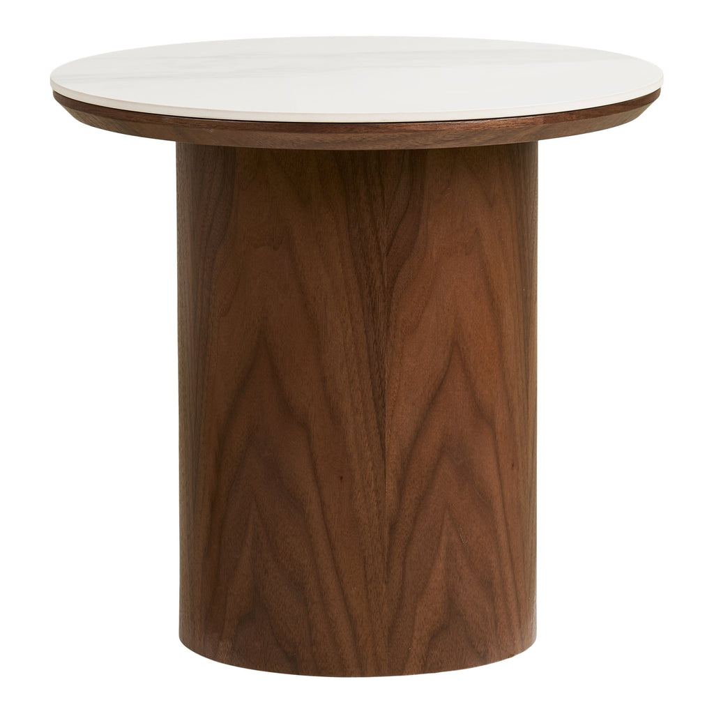Noli Bijzettafel - Bijzettafel, keramisch blad/essenfineer, wit/donkerbruin Ø40x38 cm