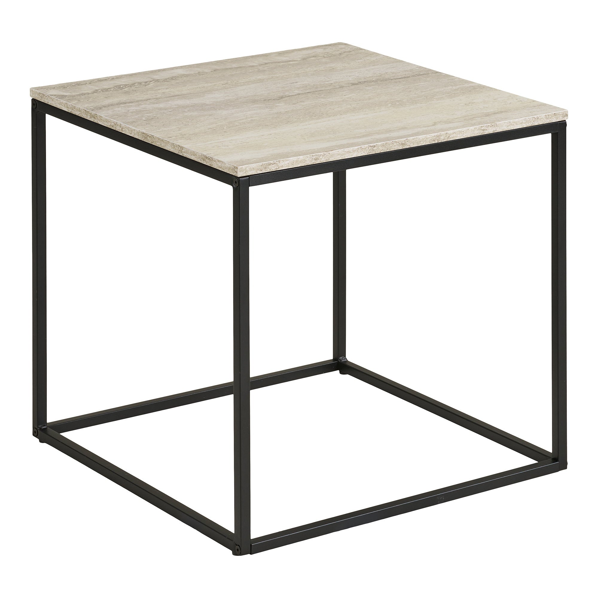 Vita Bijzettafel - Bijzettafel, travertinlook, zwart staal 45x45x45 cm