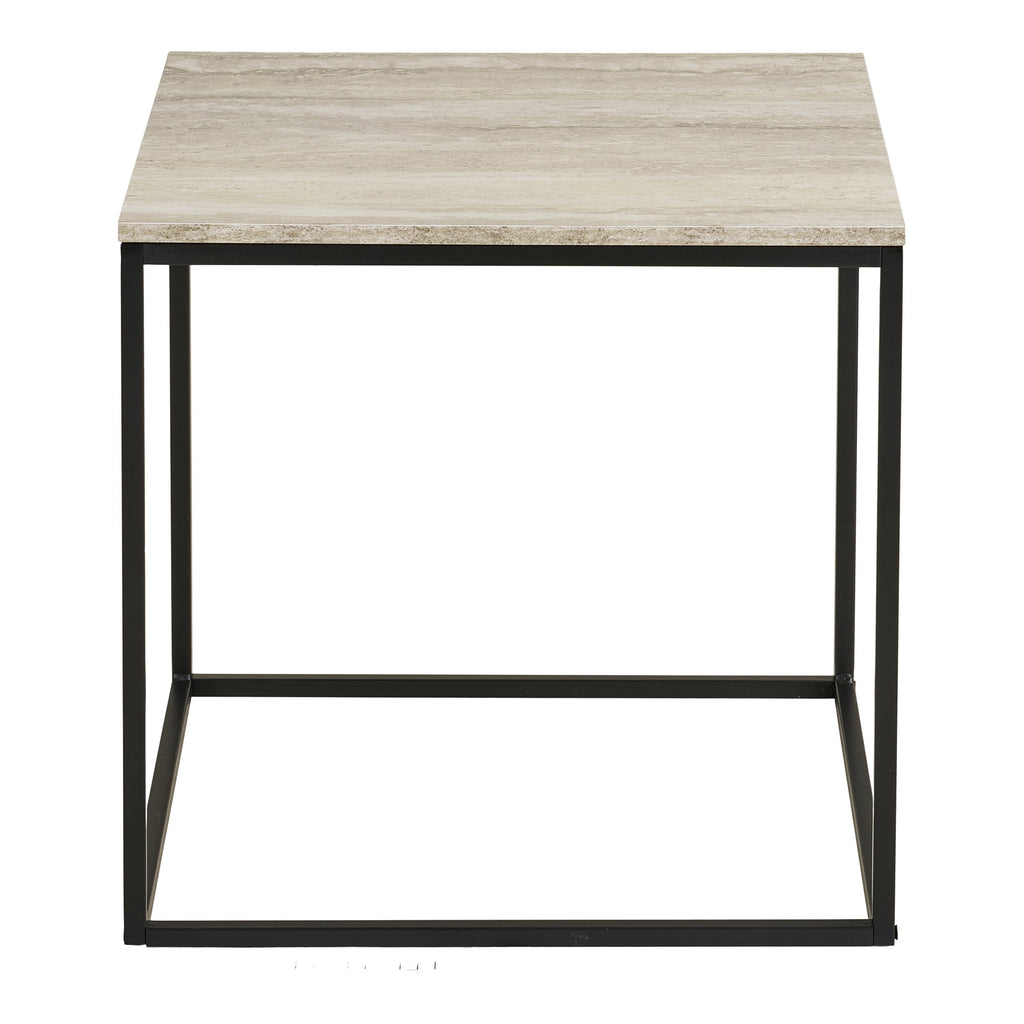 Vita Bijzettafel - Bijzettafel, travertinlook, zwart staal 45x45x45 cm