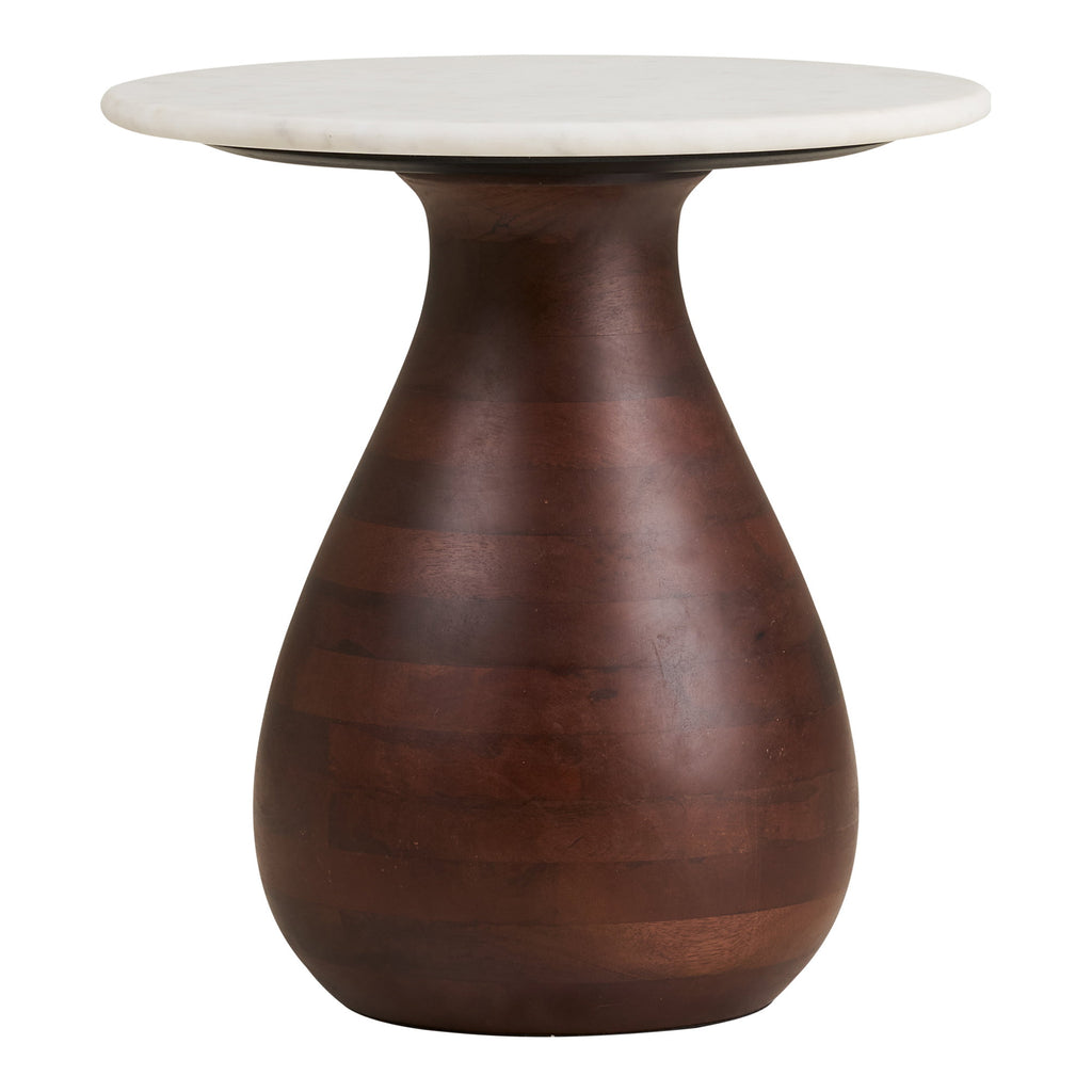 Heide Bijzettafel - Bijzettafel, mangohout/marmer, donkerbruin/wit Ø40x41 cm
