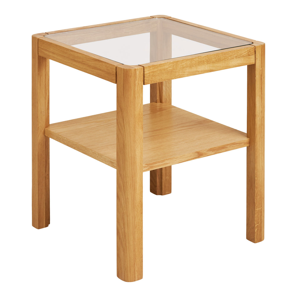 Lourmarin Bijzettafel - Bijzettafel, eikenhout/eikenfineer/gehard glas, naturel 40x40x45 cm