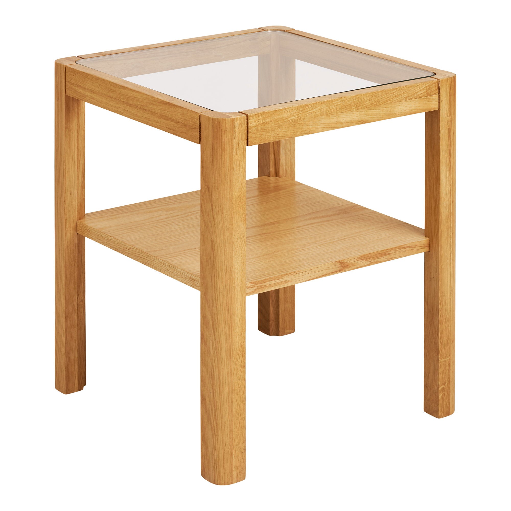 Lourmarin Bijzettafel - Bijzettafel, eikenhout/eikenfineer/gehard glas, naturel 40x40x45 cm