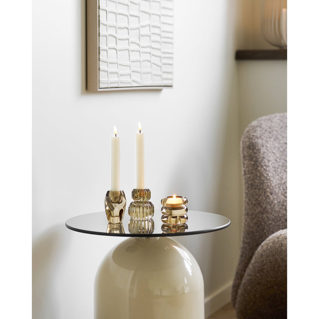 Ravello Bijzettafel - Bijzettafel, gehard glas/metaal, grijs/beige Ø40x52 cm