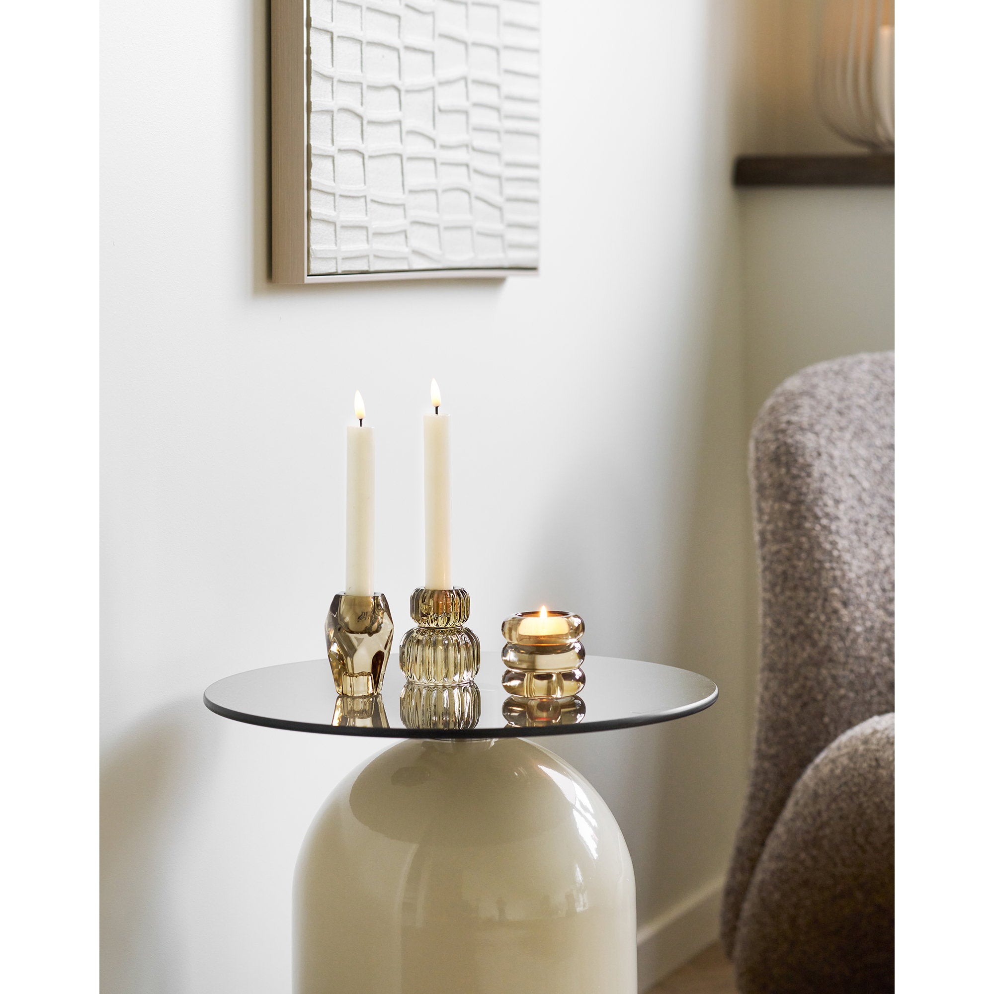 Ravello Bijzettafel - Bijzettafel, gehard glas/metaal, grijs/beige Ø40x52 cm