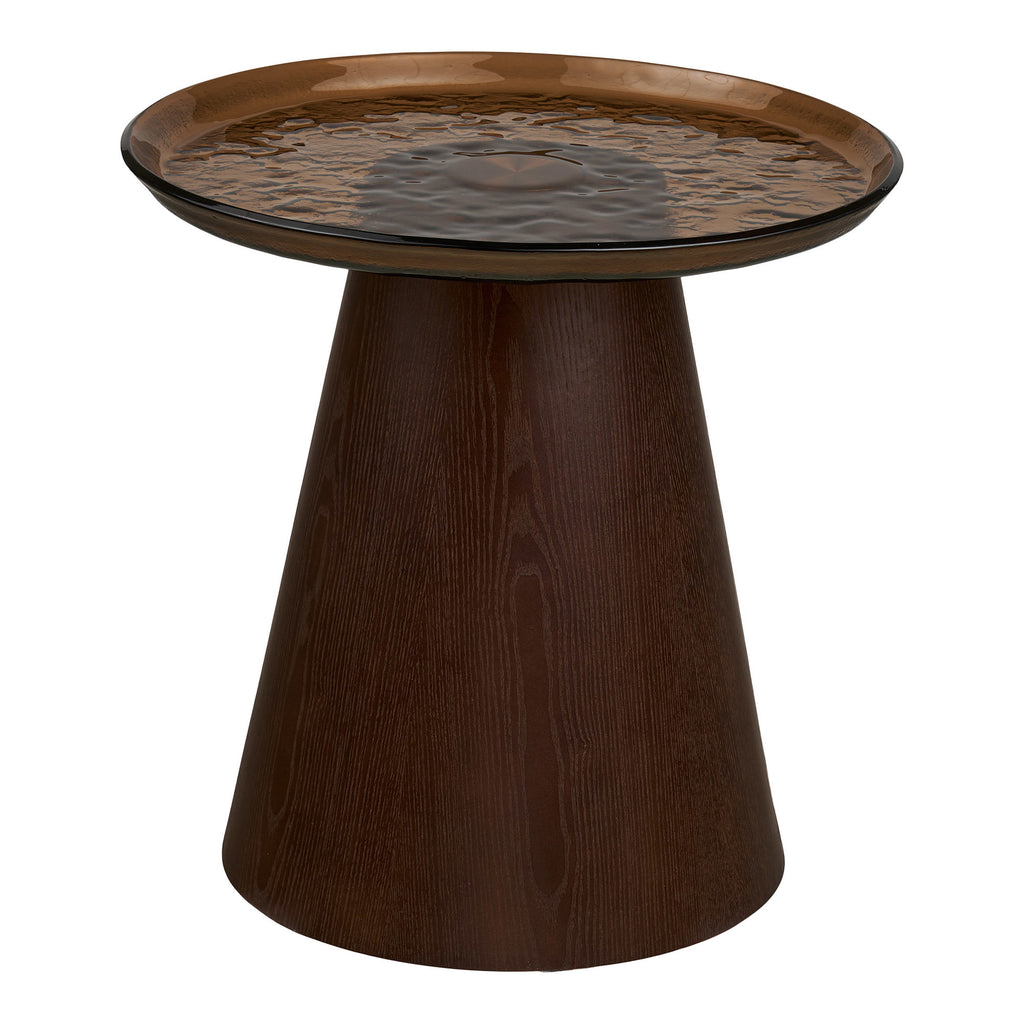 Orvieto Bijzettafel - Bijzettafel, essenfineer/glas, bruin, ø50x48 cm