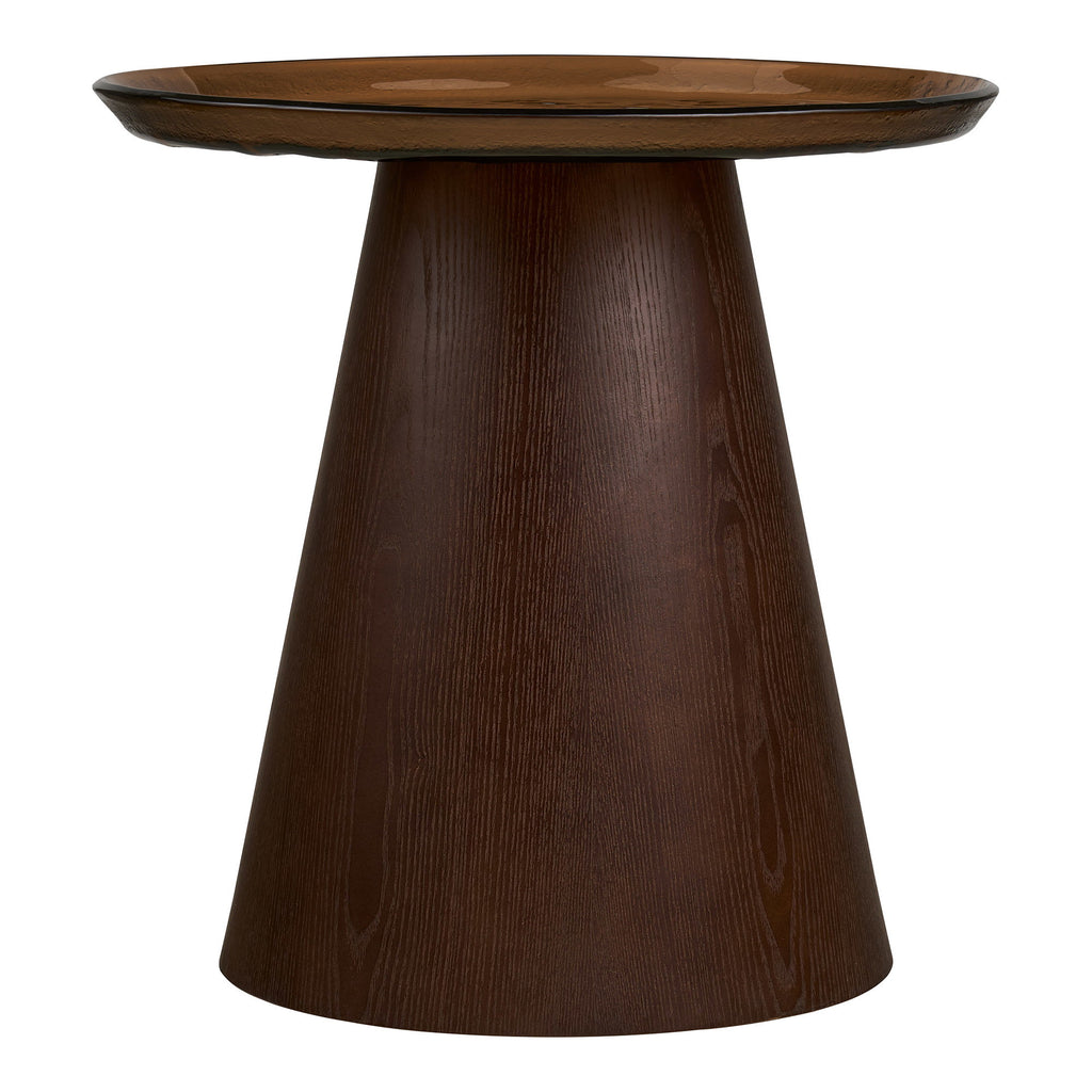 Orvieto Bijzettafel - Bijzettafel, essenfineer/glas, bruin, ø50x48 cm