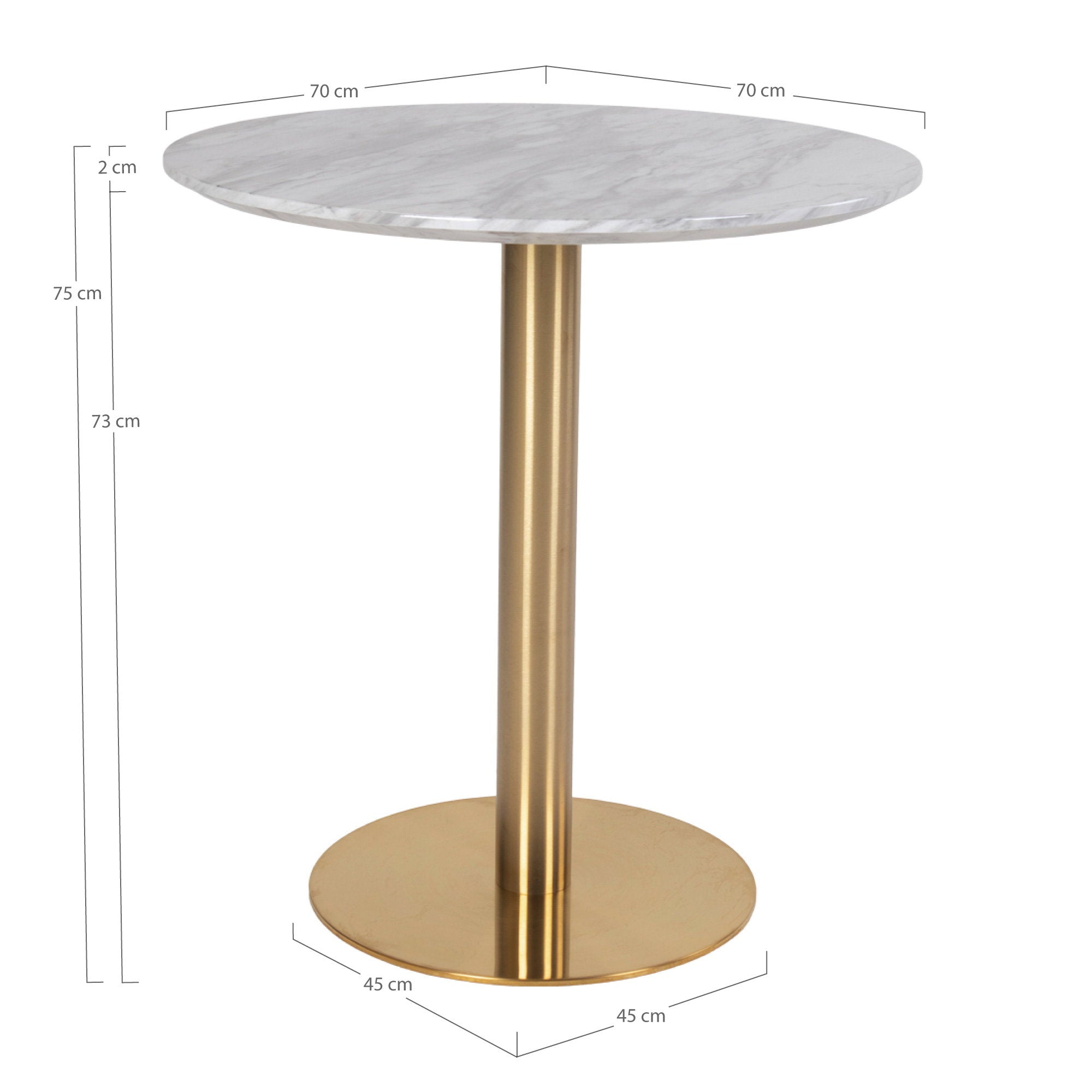 Bolzano Eettafel - Marmerlook blad, messinglook voet Ø70x75 cm