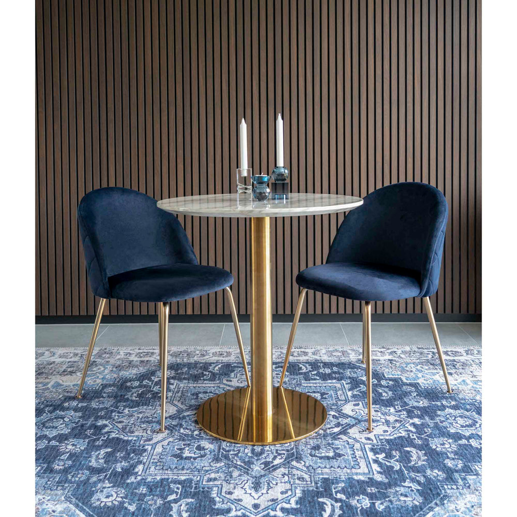 Bolzano Eettafel - Marmerlook blad, messinglook voet Ø70x75 cm
