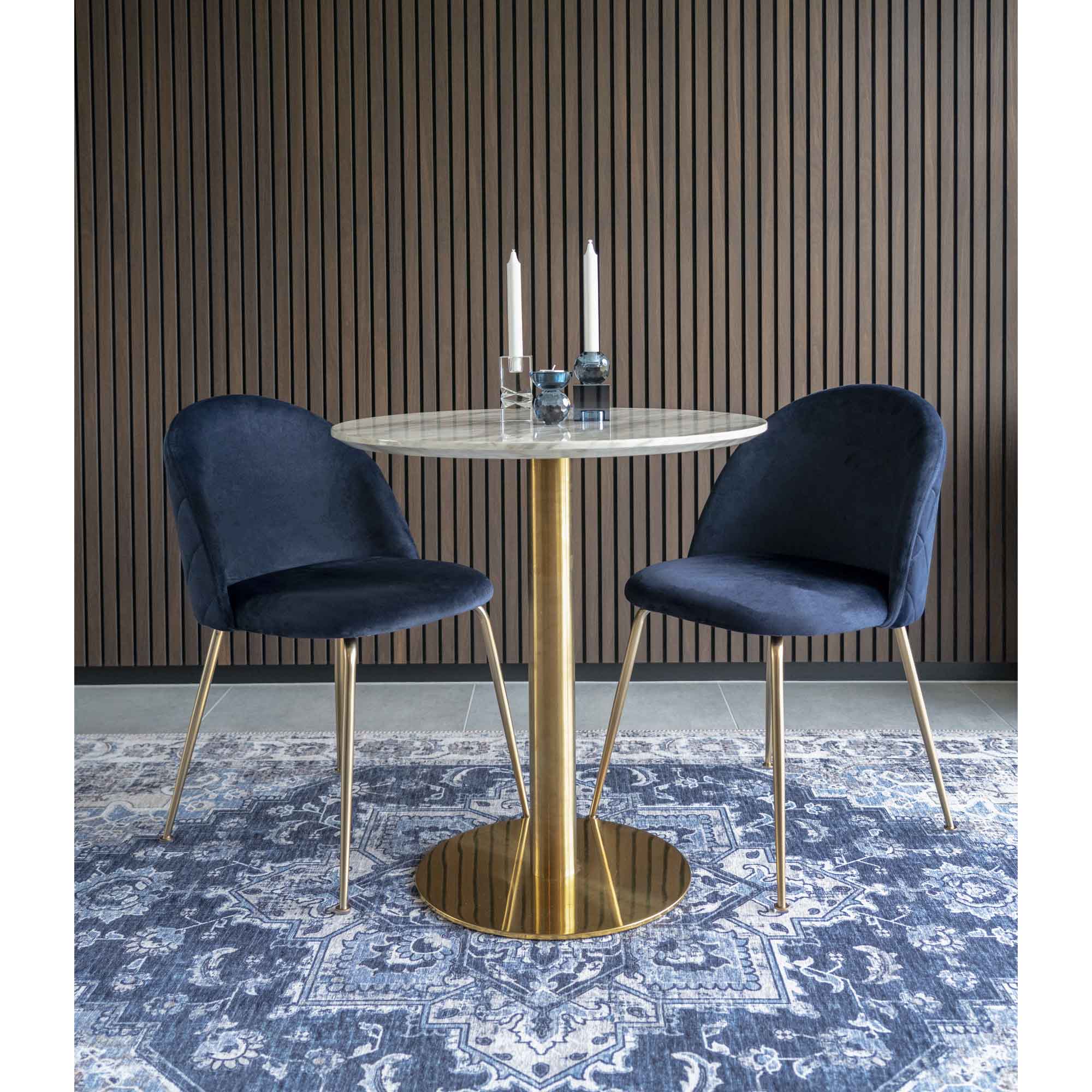Bolzano Eettafel - Marmerlook blad, messinglook voet Ø70x75 cm