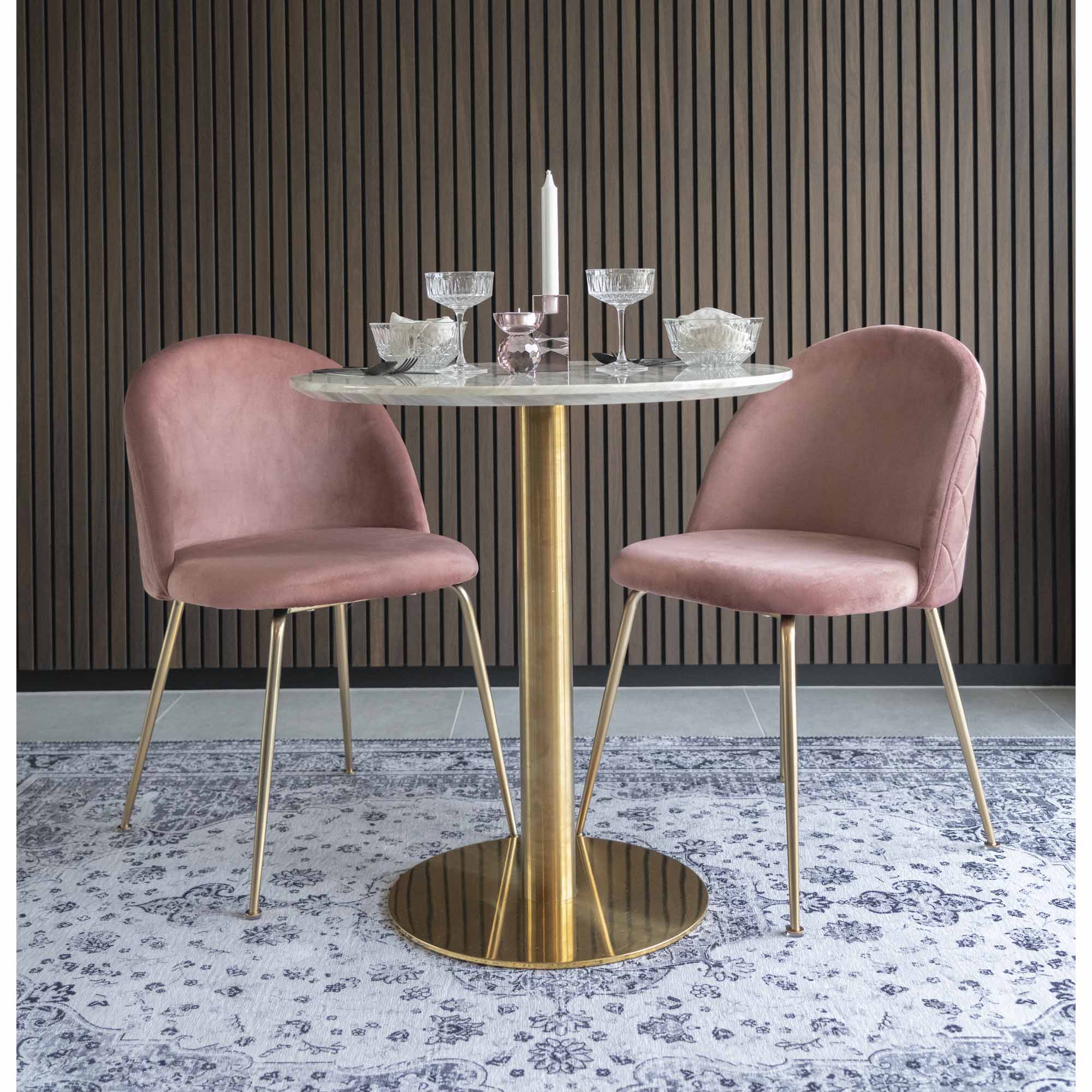Bolzano Eettafel - Marmerlook blad, messinglook voet Ø70x75 cm