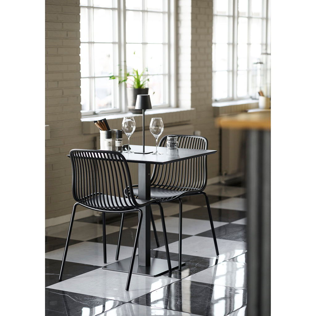 Fano Cafétafel - Melamine, donkere steenlook, zwart metalen onderstel 70x70x75 cm