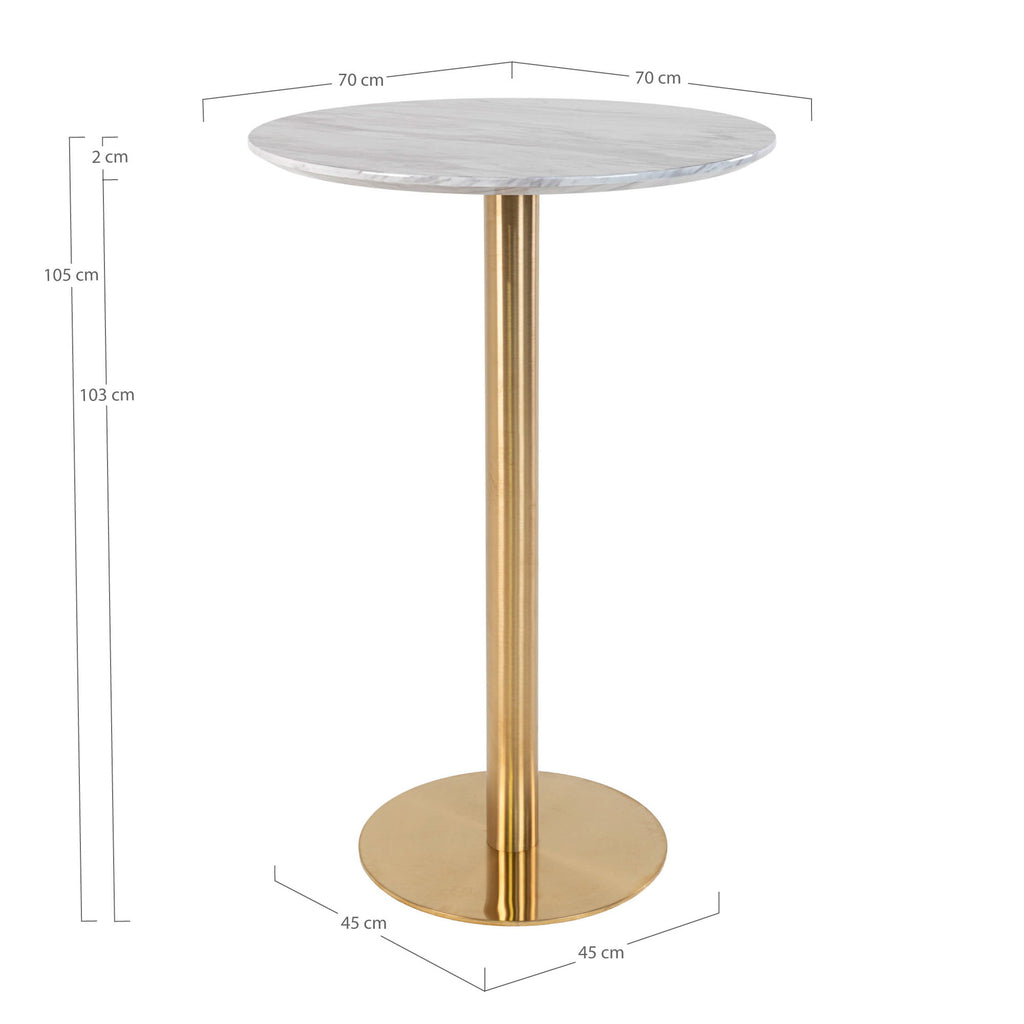 Bolzano Bartafel - Marmerlook blad, messinglook voet Ø70x105 cm