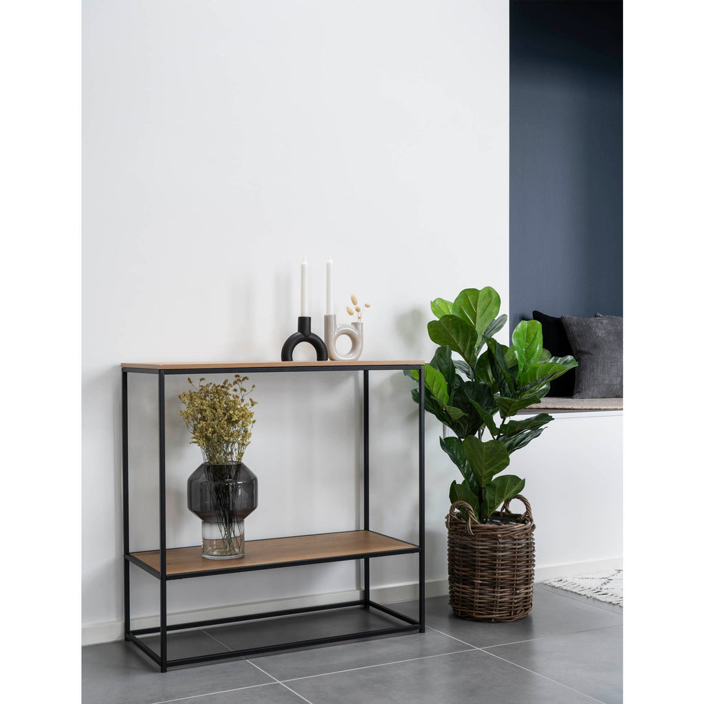 Vita Wandtafel - Wandtafel met 2 planken, eikenlook, zwart frame 80x36x80 cm