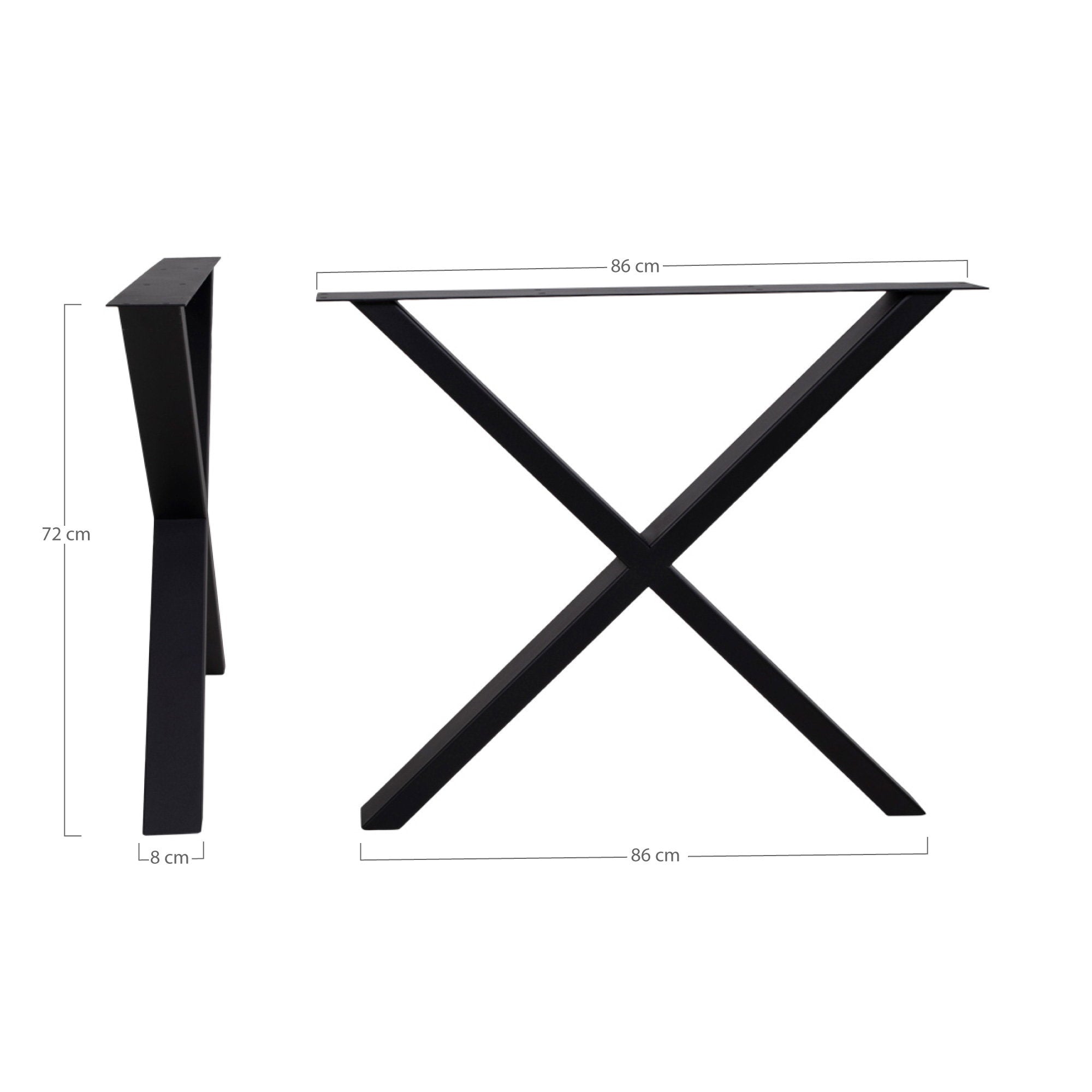Nimes Eettafelpoten - Zwart gepoedercoat, X-design 8x86x70,8 cm