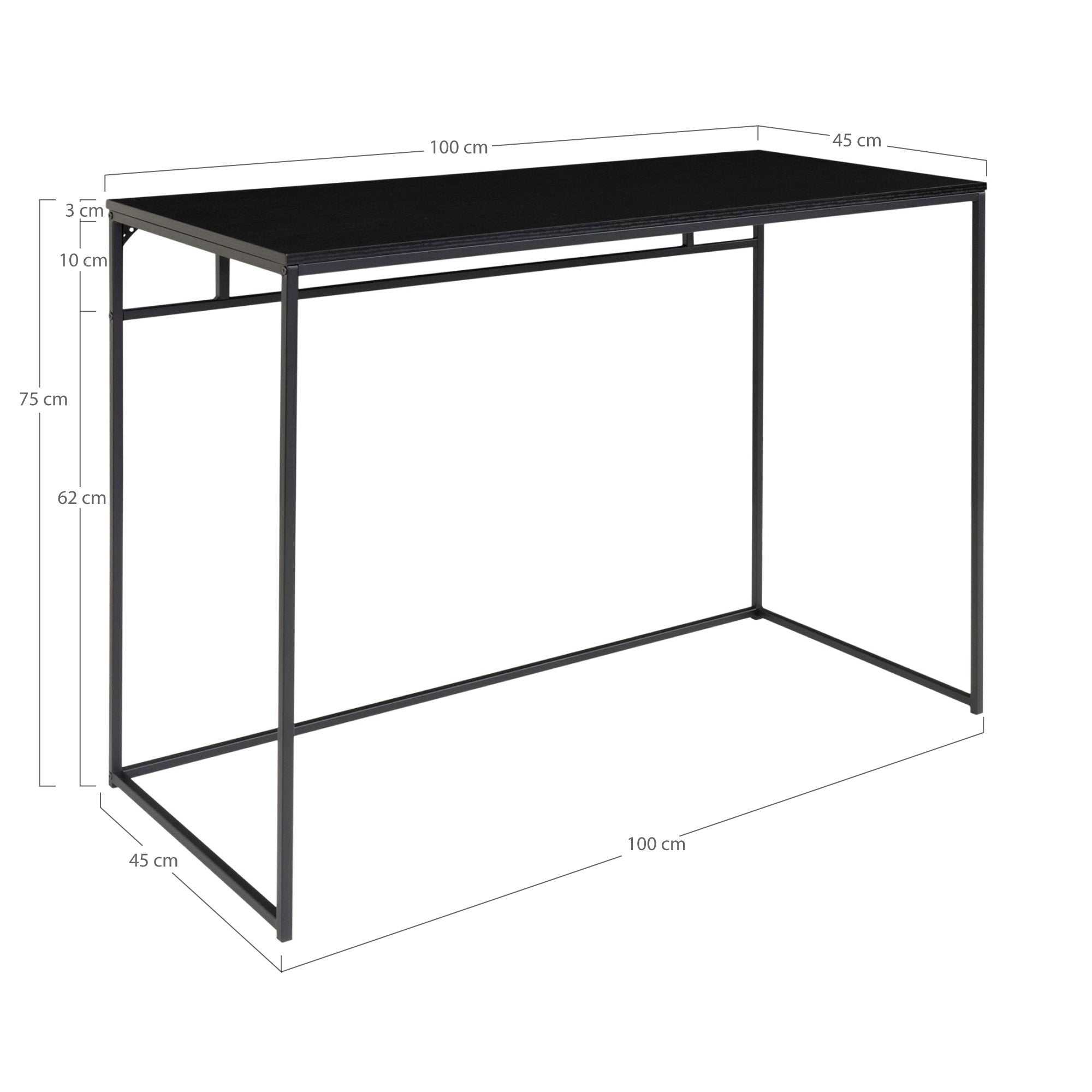 Vita Bureau - Bureau, zwart met zwart frame 100x45x75 cm