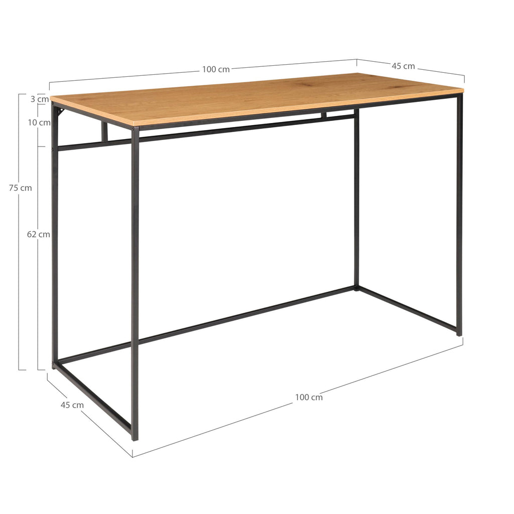 Vita Bureau - Bureau, eikenlook met zwart frame 100x45x75 cm