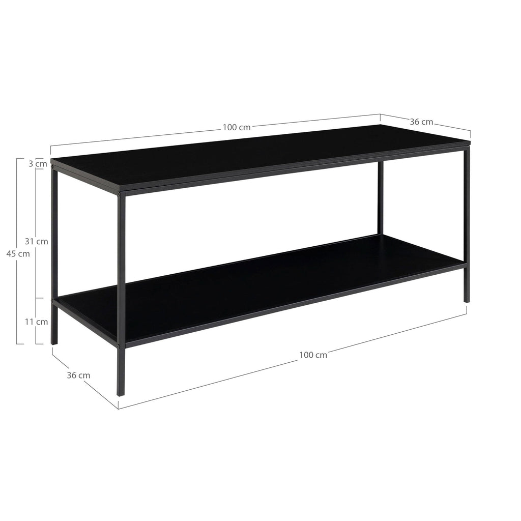 Vita TV-meubel - Met 2 planken, zwart, zwart frame 100x36x45 cm